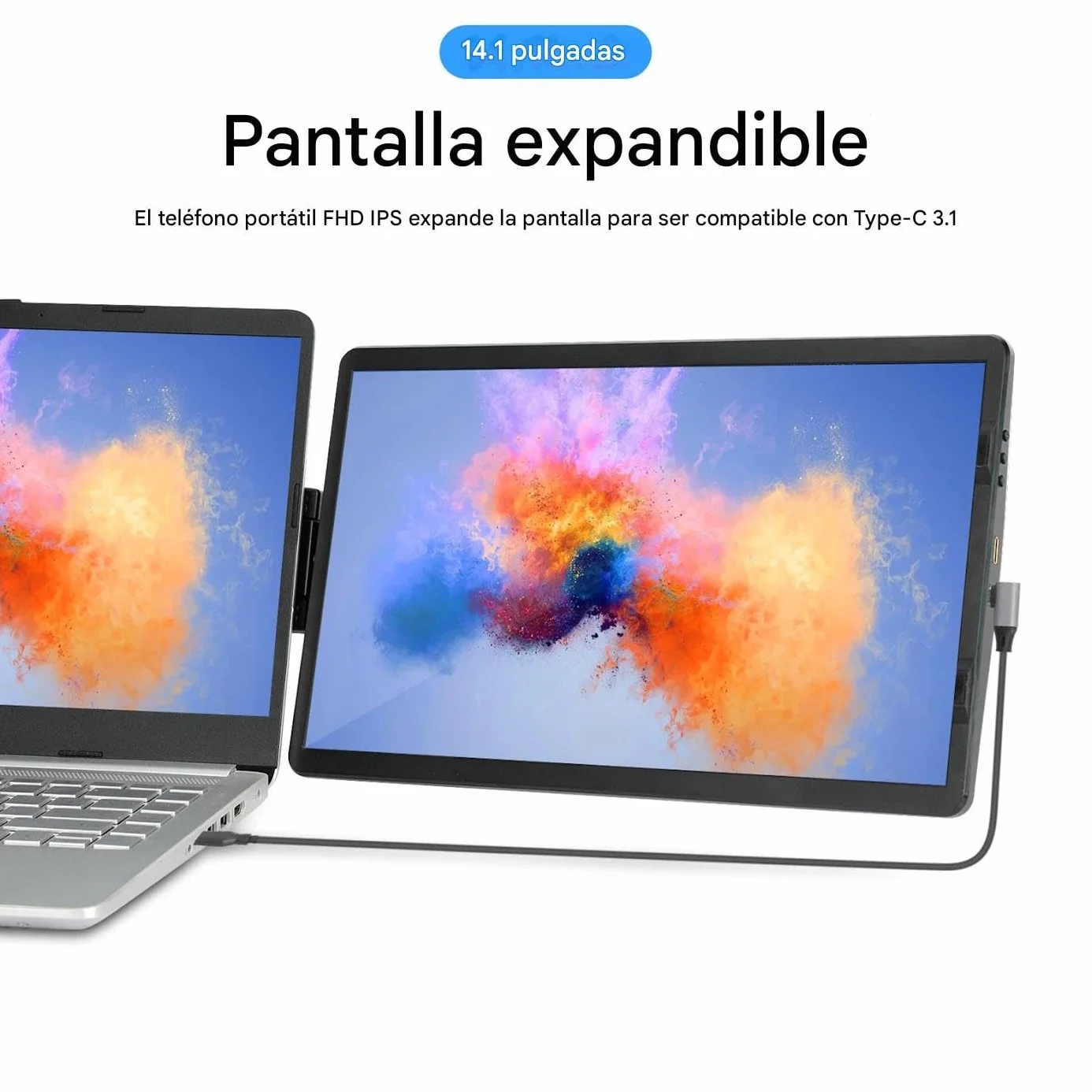 Ekran Rozszerzający Do Laptopa 35,8 cm Ekran Dodatkowy | 1080P Zewnętrzny Monitor Laptopowy z 2 Portami do Konferencji, Biurka, Domu, Gier, Kodowania, Projektowania, Prezentacji