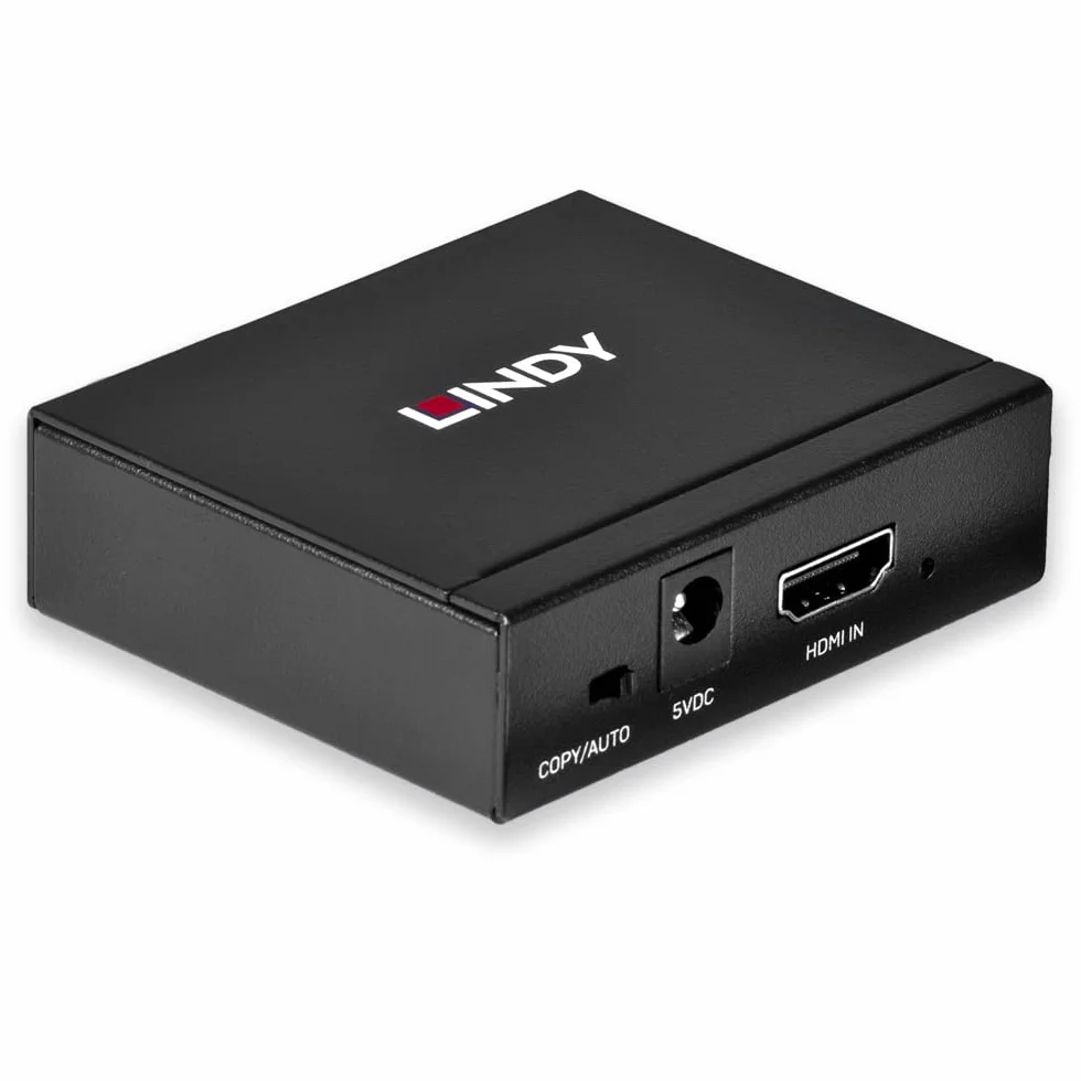 LINDY Rozdzielacz HDMI 4K 2 porty 3D, 2160p30 kompaktowy rozdzielacz, rozprowadza sygnał HDMI na dwa wyjścia, do Full HD do 1080p oraz UHD do 4Kx2K (38158)