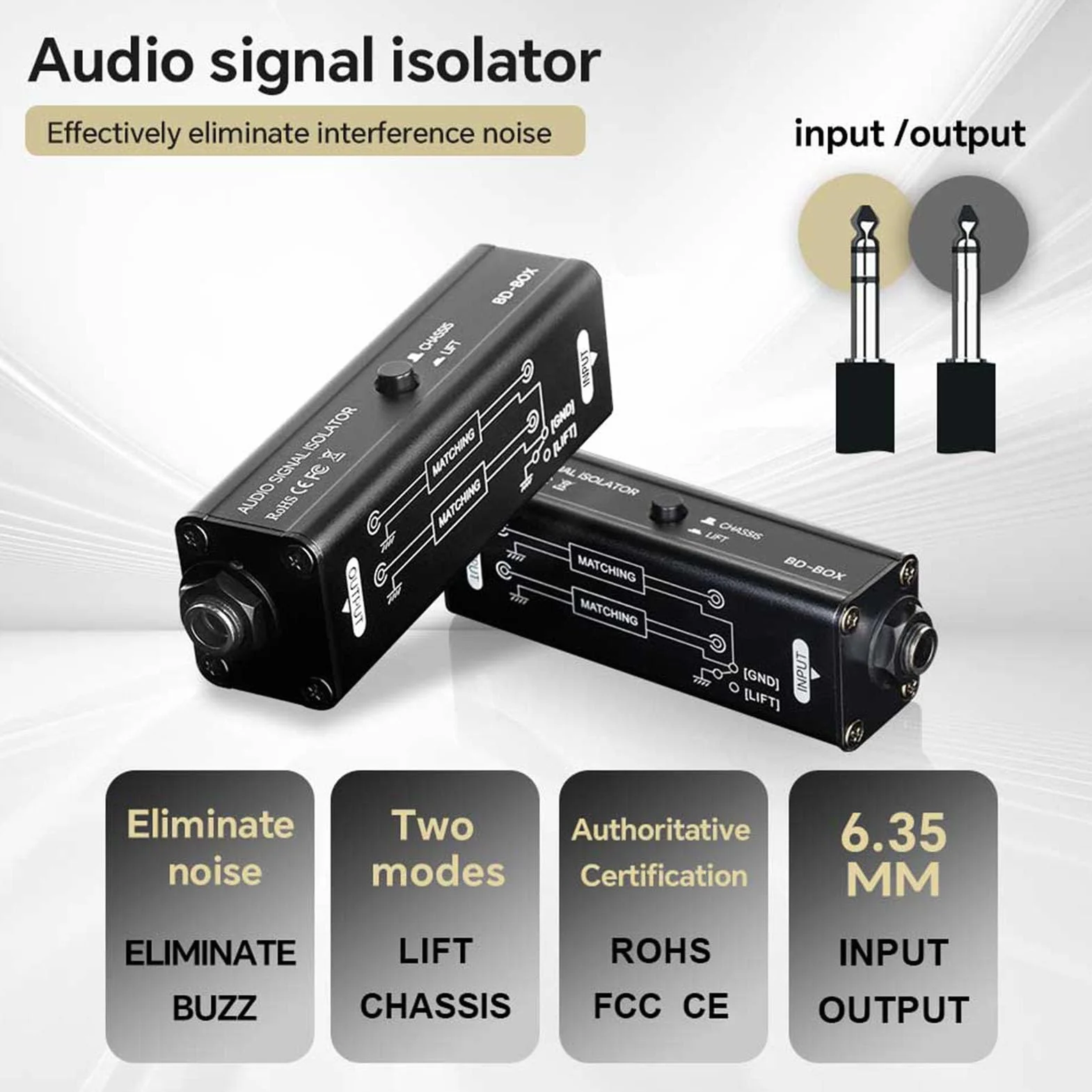 LICAEVEY Izolator Szumów Pętli Uziemienia 6,35 Mm, Profesjonalny Filtr Szumów do Samochodowego Sprzętu Audio i Domowego Zestawu Stereo, Eliminujący Brzęczenie z Systemu Dźwiękowego