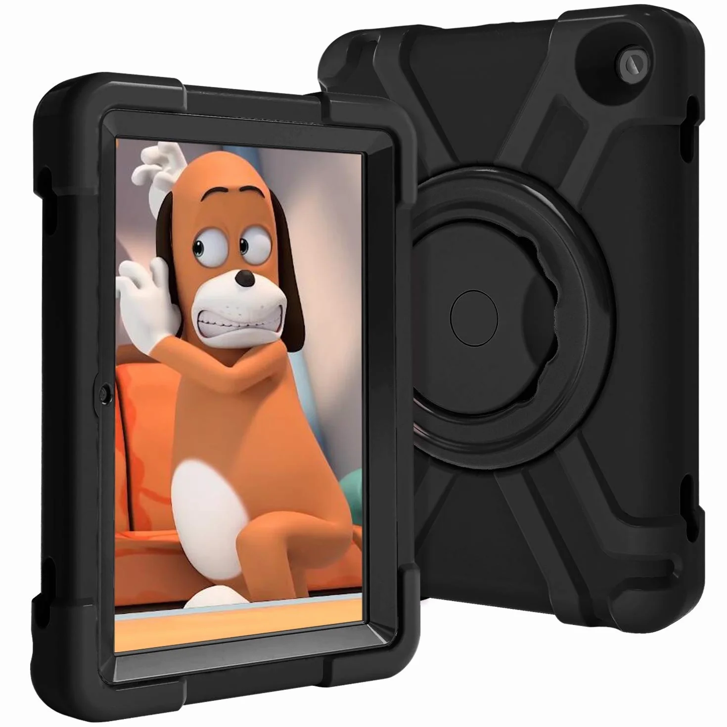 Pokrowiec na tablet dla dzieci do Kindle Fire HD8, ze składanym uchwytem, obrotową podpórką, wytrzymałe, odporne na wstrząsy etui ochronne (czarne)