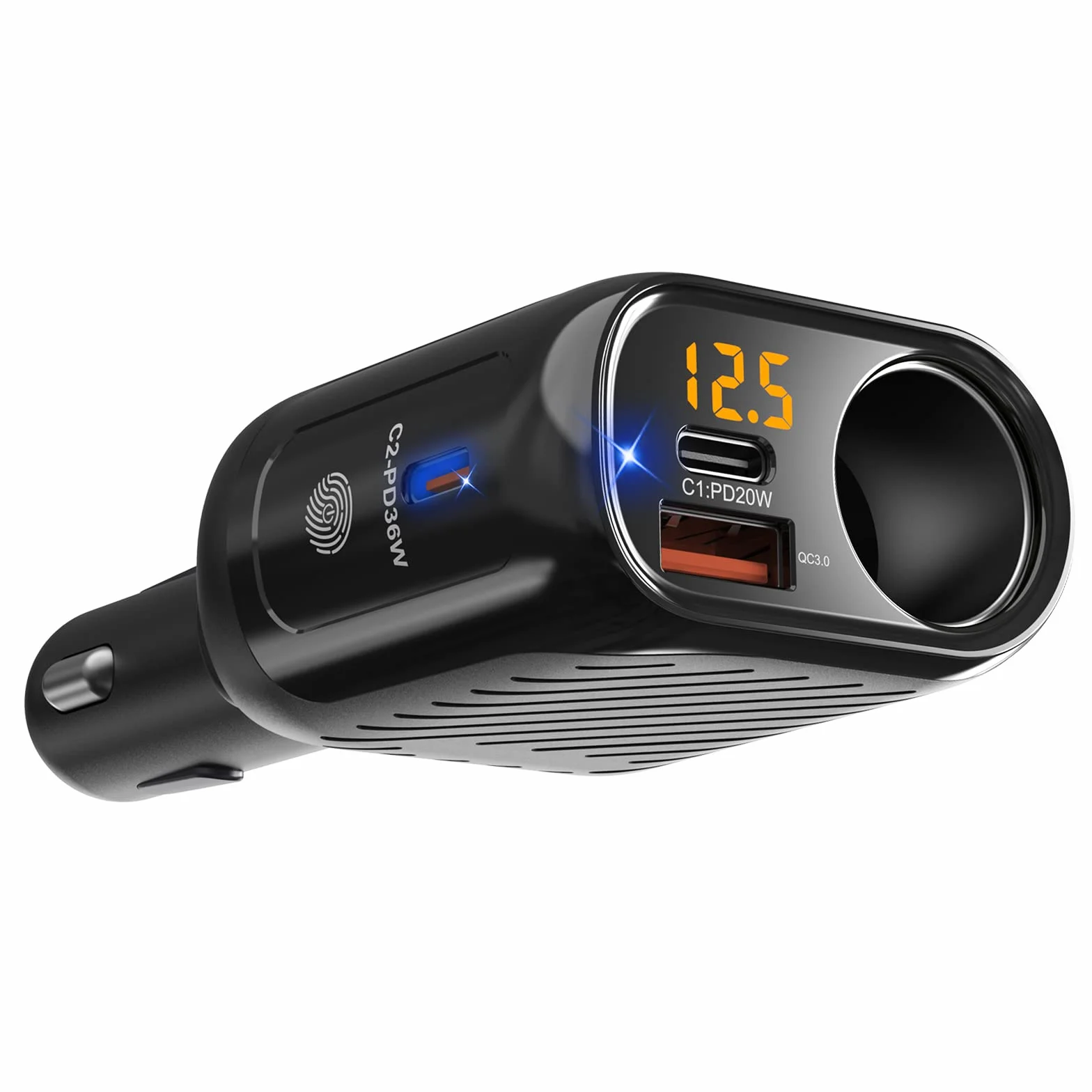 Cigarette Lighter Splitter, 2-Socket USB C Car Charger Adapter Type C Multi Power Outlet 12V/24V 150W DC with LED Voltmeter Switch Dual USB Port