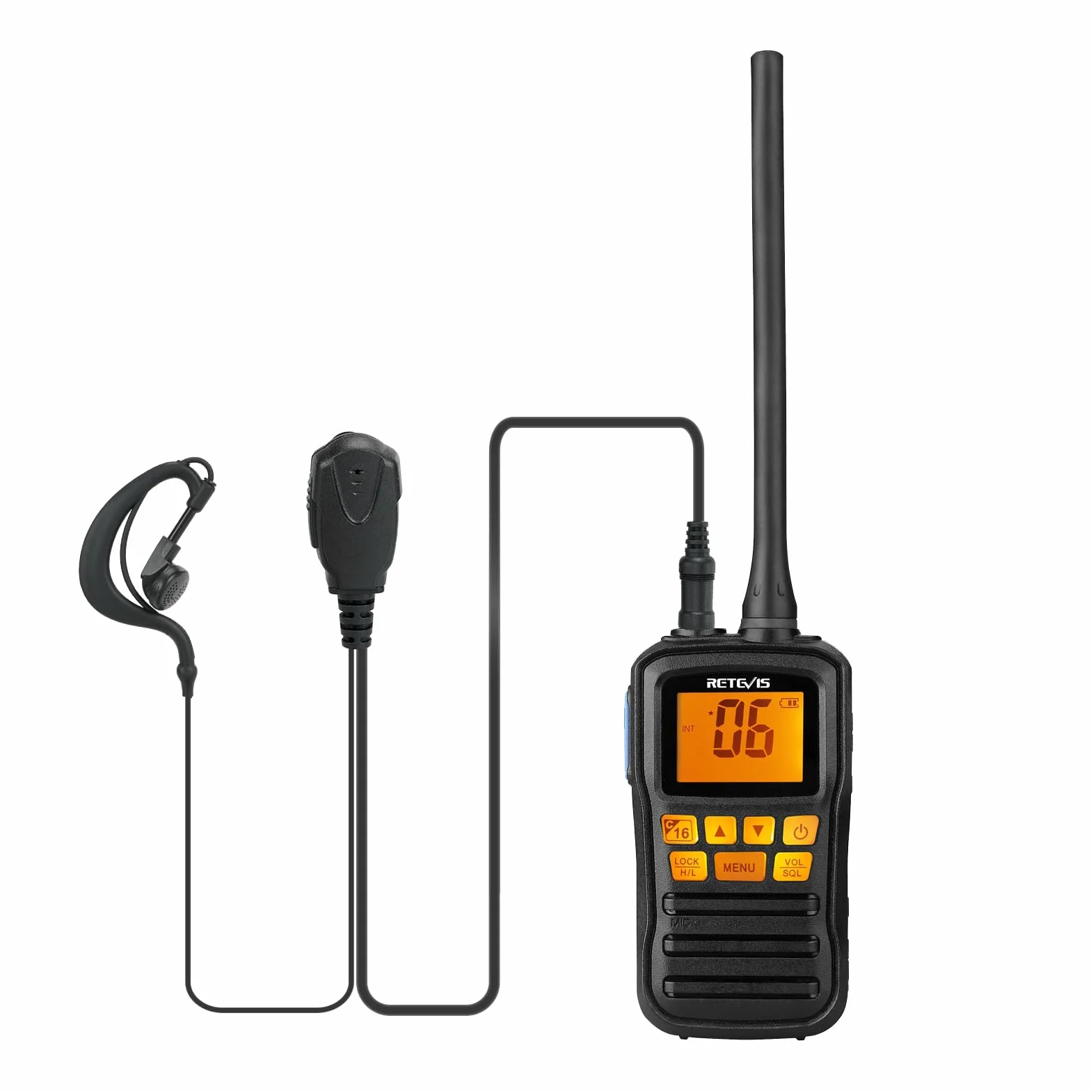 Retevis RM01 VHF Marine Radio, Wodoodporne Walkie-Talkie IP67, Wibracje, Pływający, Akumulator, Przenośne Radio ze Słuchawką do Kajakarstwa, Wędkarstwa, Pływania (Czarny, 1 Szt)