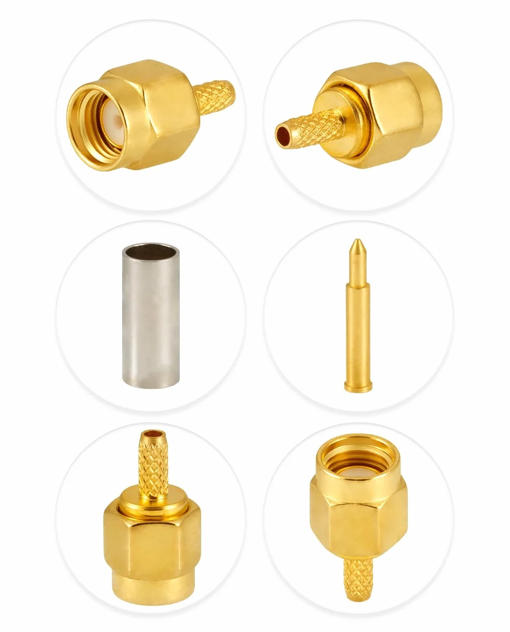 Vecys 10 PCS SMA Złącza SMA Męski Złącze Zaciskane dla RG316 RG174 Kabel Koncentryczny RF