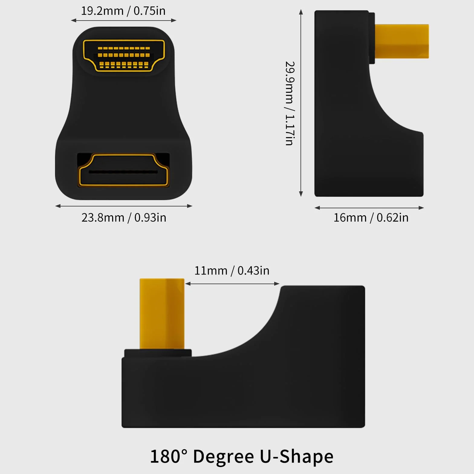 Duttek Adapter HDMI 180 stopni i adapter HDMI 2.1 270 stopni, 8K w kształcie litery U HDMI męski na żeński adapter przedłużający 48 Gb/s 8K przy 60 Hz UHD2.1 3D, do monitora HDTV, projektora, laptopa