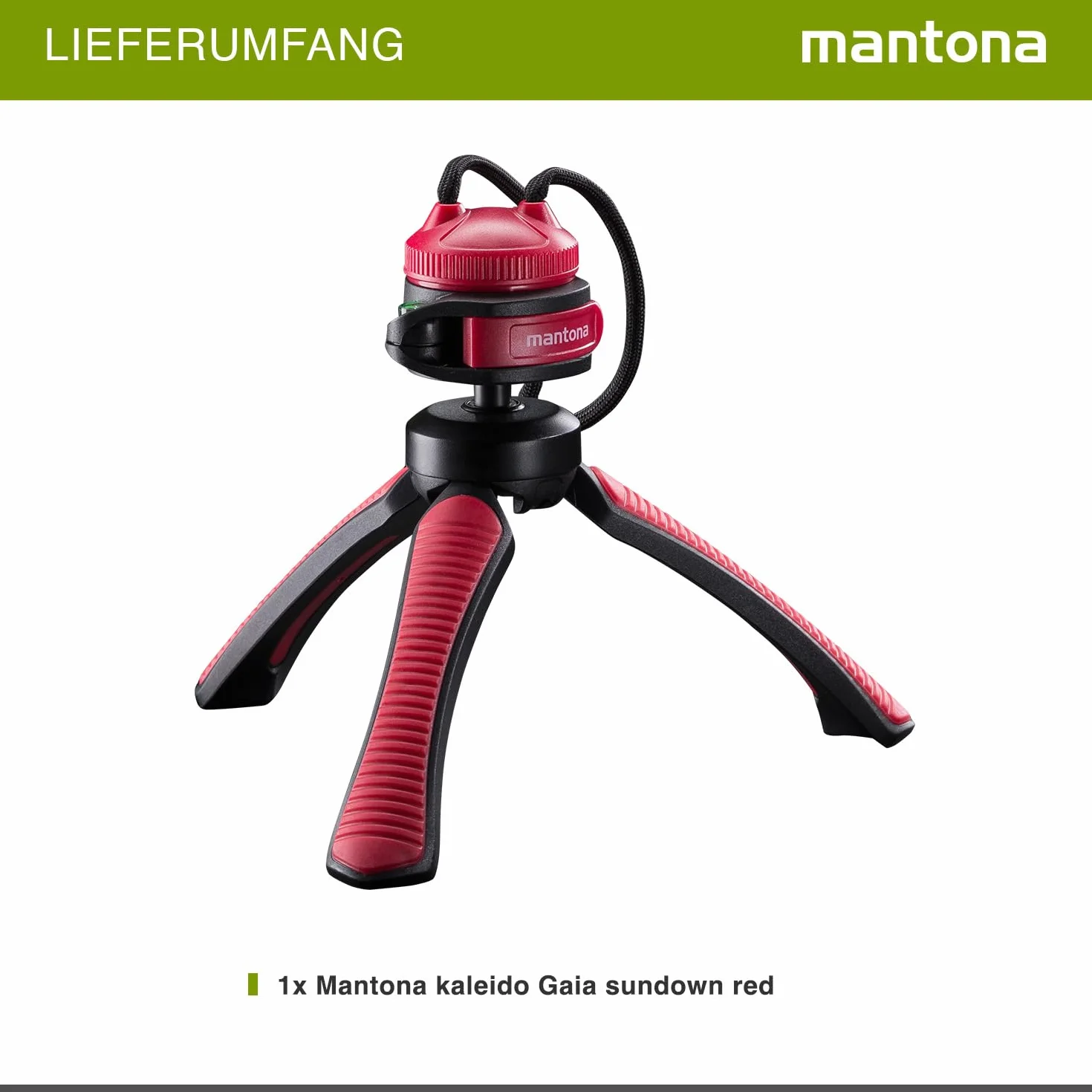 Mantona Kaleido Mini statyw z głowicą kulową 1/4 cala poziomica Chlafe Sundown Red