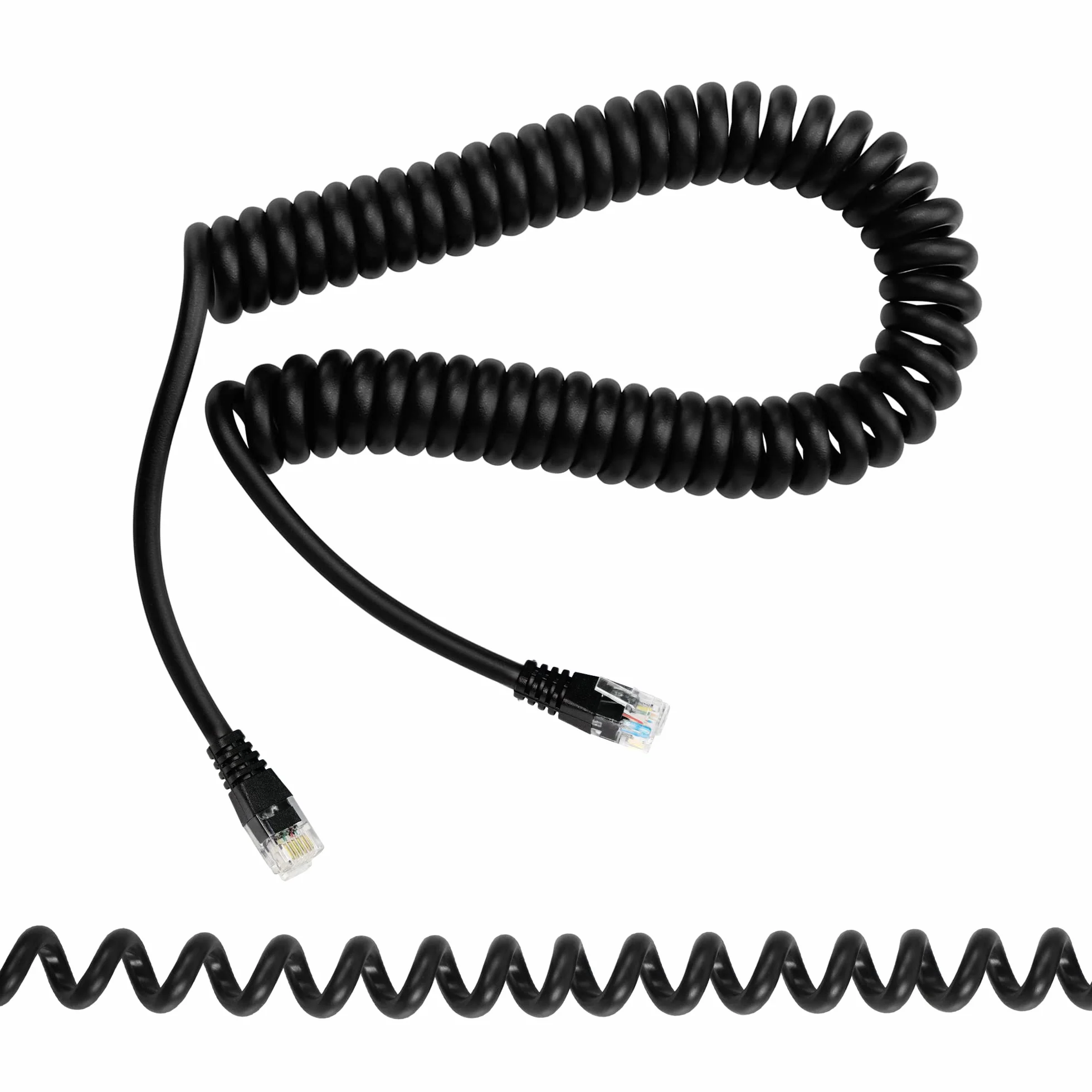 RJ12 kabel do telefonu komórkowego, 6P6C męski na męski, prosty przewód, zwijany kabel sprężynowy – rozciągliwy do 4,92 ft
