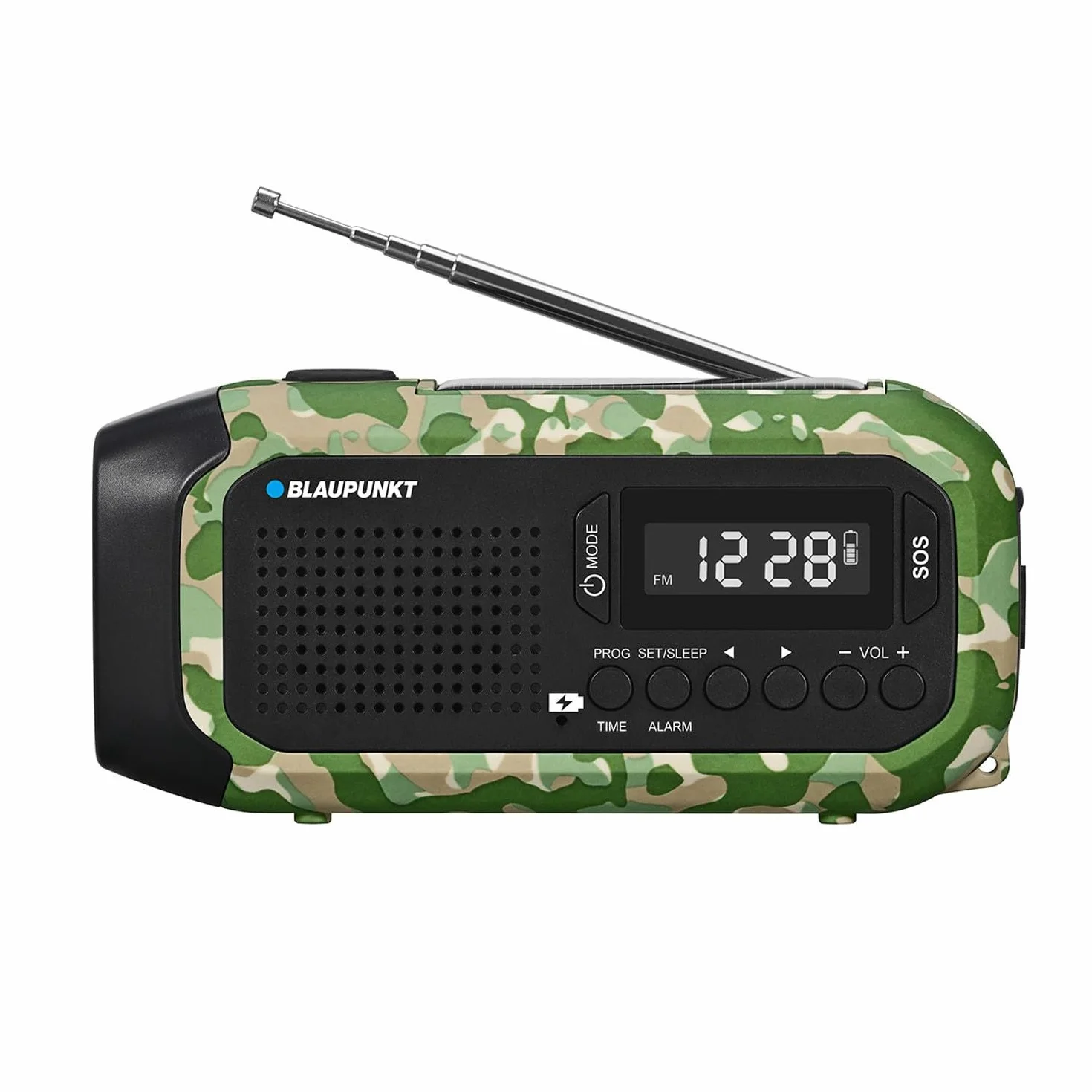 Blaupunkt ER20GC Radio awaryjne zasilane energią słoneczną AM FM Ręczny generator USB C Powerbank Latarka LED Lampa do czytania Alarm SOS Tuner PLL Camping Outdoor Travel Survival Compact 2000 mAh