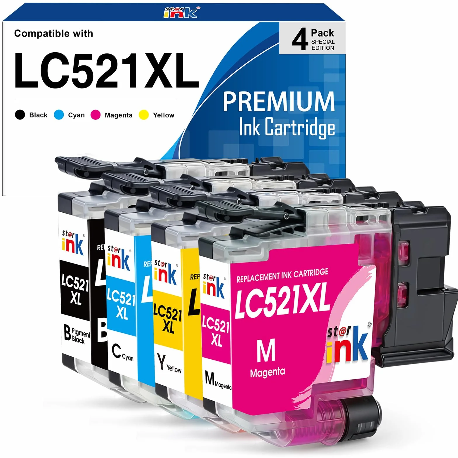Starink Wkłady atramentowe LC521VAL kompatybilne z Brother LC521, LC 521 do Brother DCP-J1260W, DCP-J1310DW, DCP-J1313DW, DCP-J1360DW, DCP-J1460DW, czarne, cyjan, magenta, żółte, 4 sztuki