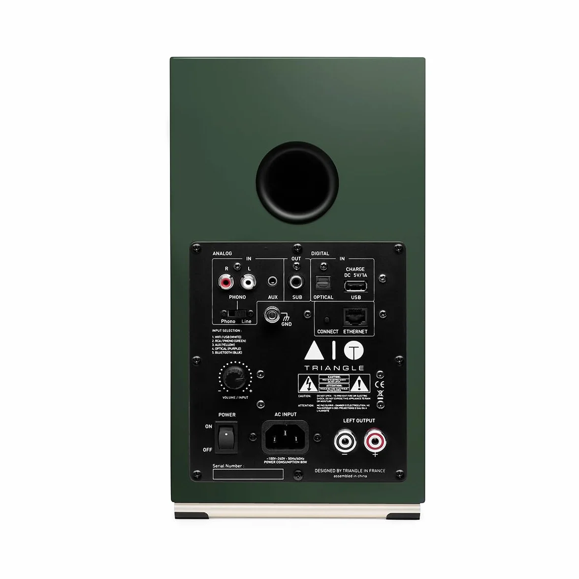 TRIANGLE - Głośniki aktywne AIO TWIN - Głośniki podstawkowe Wi-Fi i Bluetooth ze wzmacniaczem 2x50 W - Dźwięk HD - Wejścia PHONO/Platinum + Telewizor optyczny - 165 x 304 x 235 mm - Angielski zielony