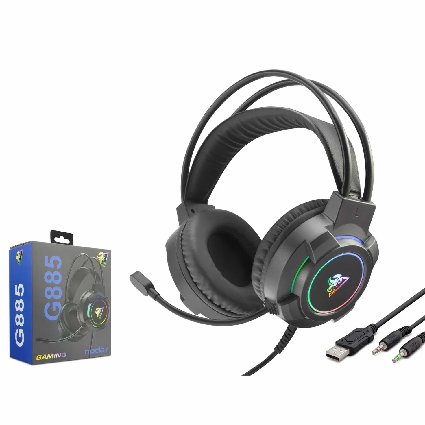 Hadron G885 RGB Led Gaming Headset 2x3.5mm AUX 2mt przewodowy zestaw słuchawkowy douszne z mikrofonem - czarny