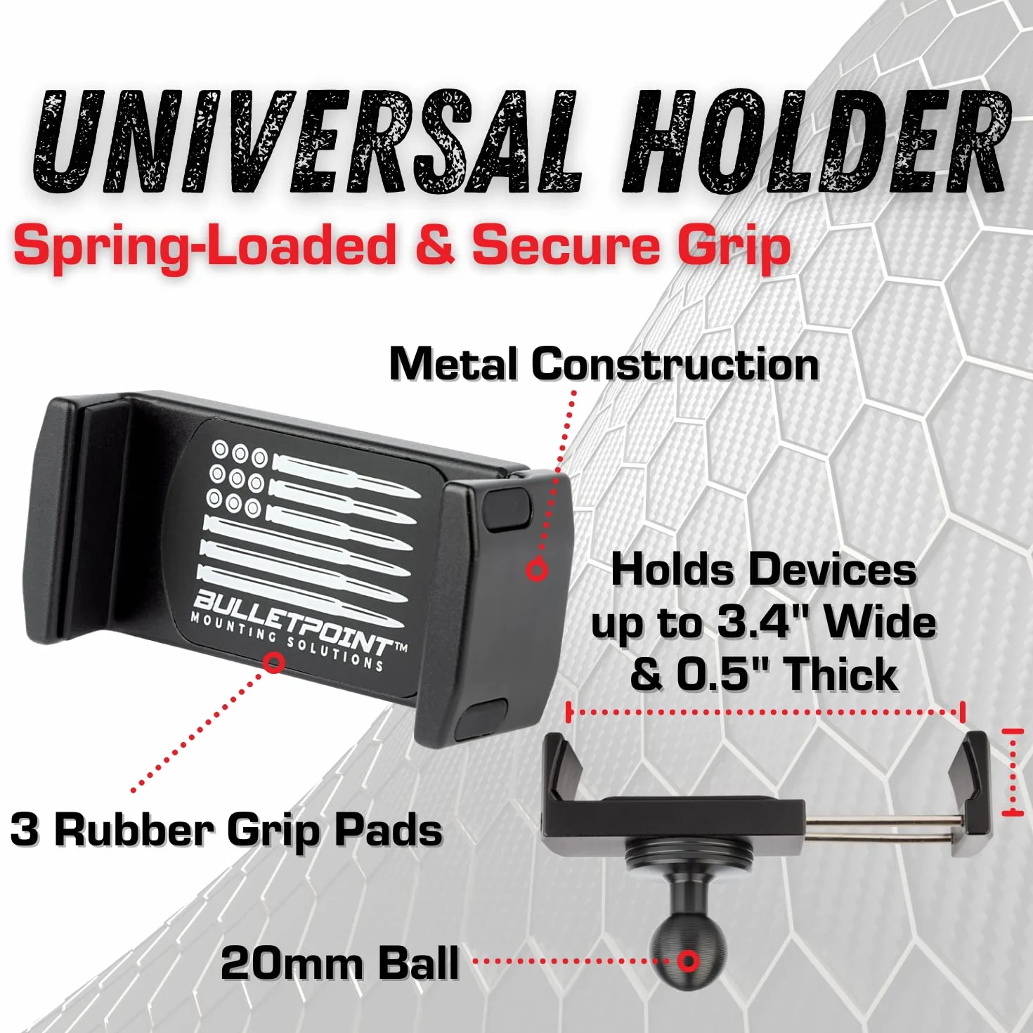 Uchwyt kulowy na deskę rozdzielczą kompatybilny z Jeep Wrangler JK JKU 2011-2018 uchwyt kulowy 20 mm (podwójna kula, metalowa podstawa z uchwytem na telefon + uchwyt na kamerę sportową)