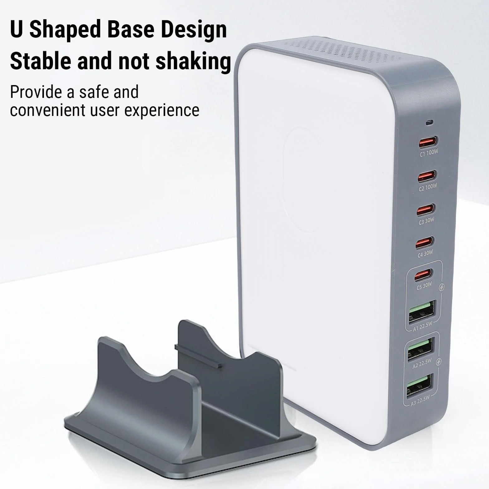 Sxhlseller 8-portowa Stacja ładująca USB z Szybkim ładowaniem PD 100 W |Podwójne ładowanie Laptopa, 200 W, Stabilna Podstawa W Kształcie Litery U do Telefonów, Tabletów i Nie Tylko (wtyczka UE)