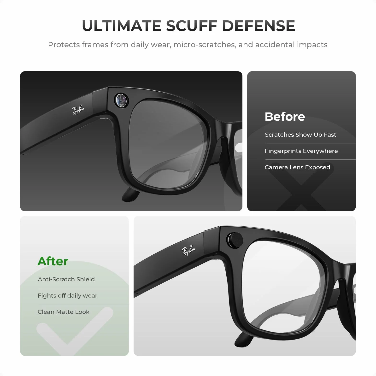 Naklejki LED do inteligentnych szkieł - kompatybilne z Ray-Ban Meta Wayfarer, Skyler, Headliner & Oakley HSTN - wielokrotnego użytku miękkie okładki, matowe czarne wykończenie, 20 szt