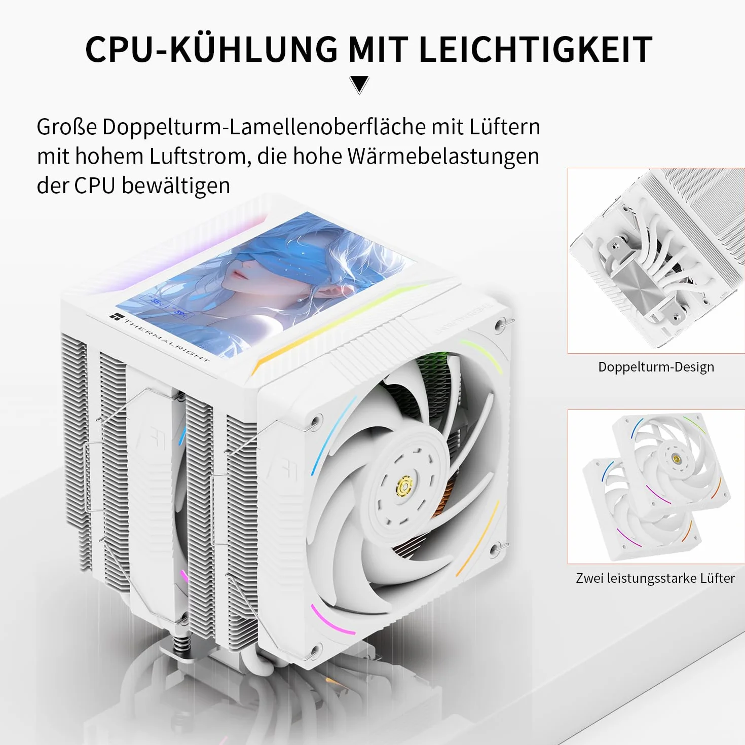 Thermalright Peerless Assassin 120 Vision ARGB White CPU chłodnica powietrza, chłodzenie Twin Tower – 1850 obr./min, rozdzielczość 320 x 240, ekran IPS o przekątnej 2,8 cala, chłodzenie procesora do