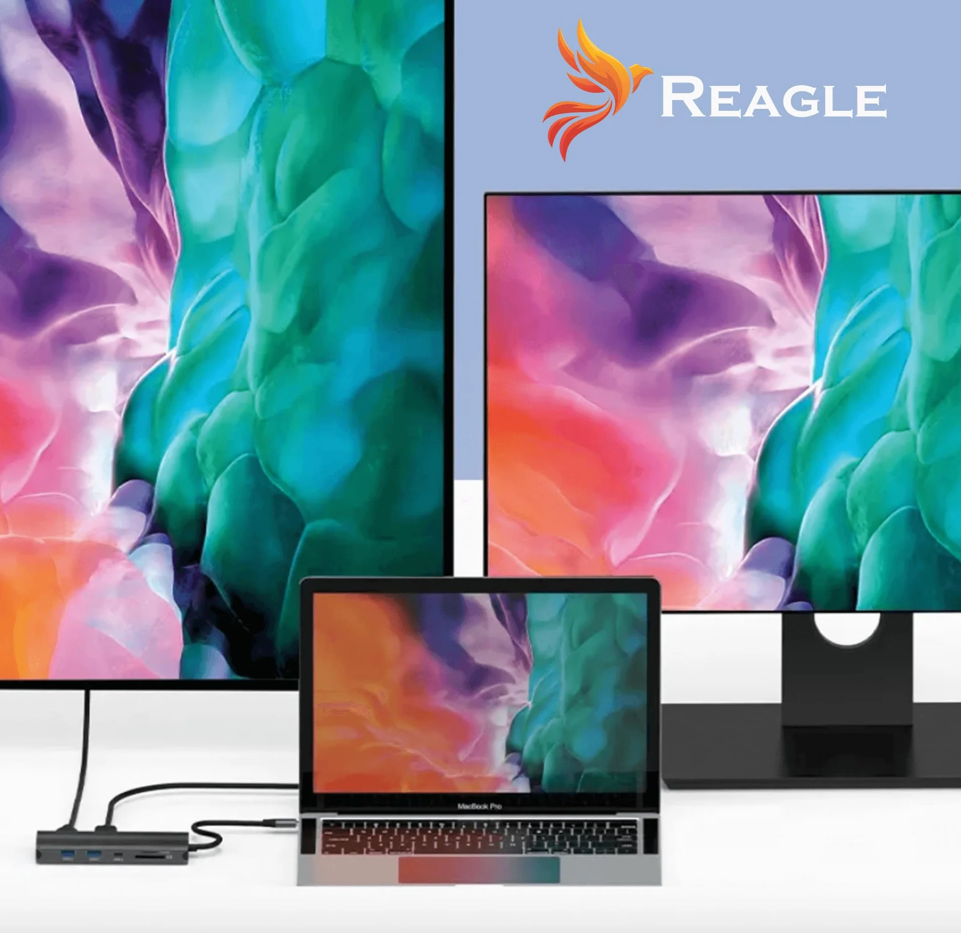 Reagle HUB USB-C 10 w 1 DisplayPort 1.4 HDMI 2.1 8K 30 Hz 4K 144 Hz 5 Gbit/s Display Port Power Delivery 100 W kabel nylonowy oplot powlekany Plug & Play (13 cm)