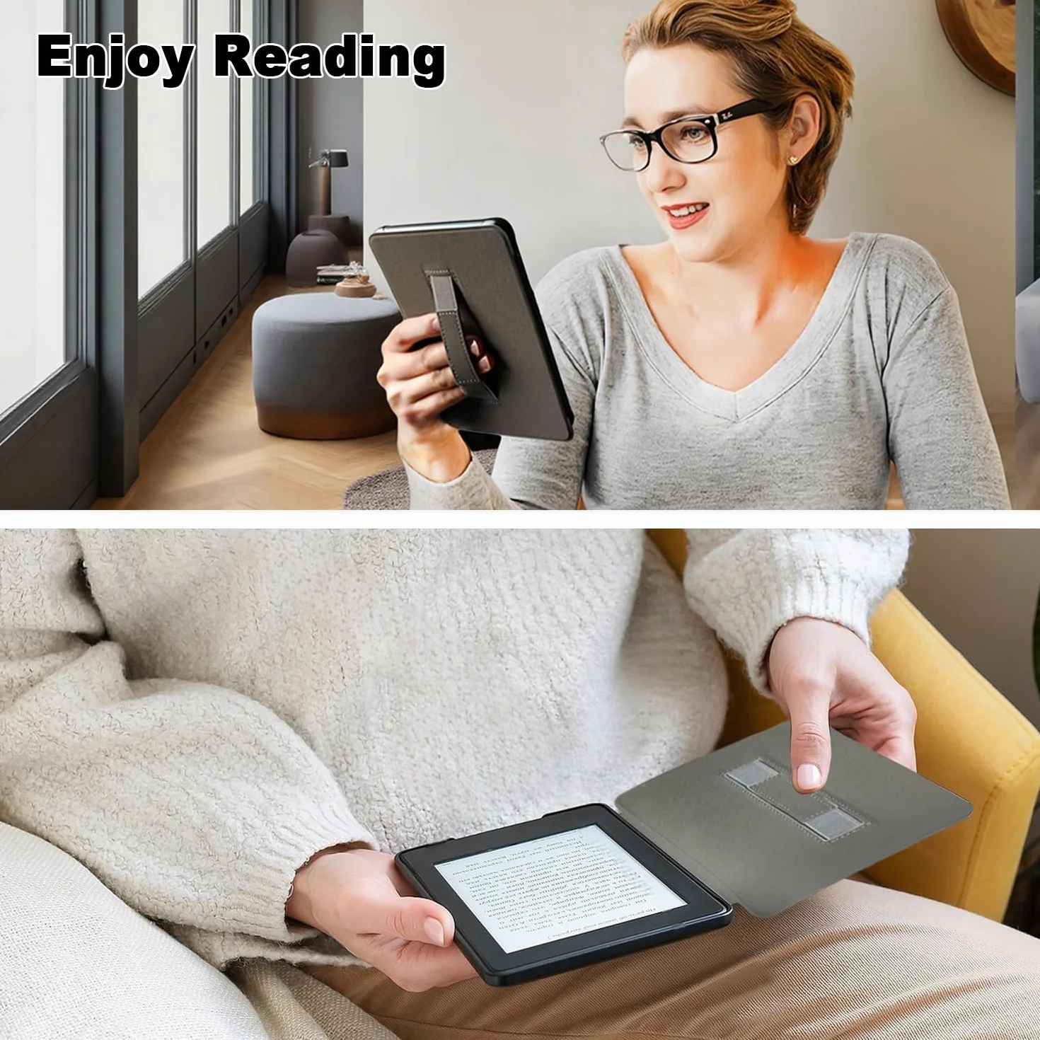 SCSVPN Dwustronne magnetyczne etui do Kindle 11. generacji 2022/2024, lekkie, wysokiej jakości skóra PU, twarda tylna obudowa z paskiem na rękę, automatyczne uśpienia/budzenie, do czytnika e-booków