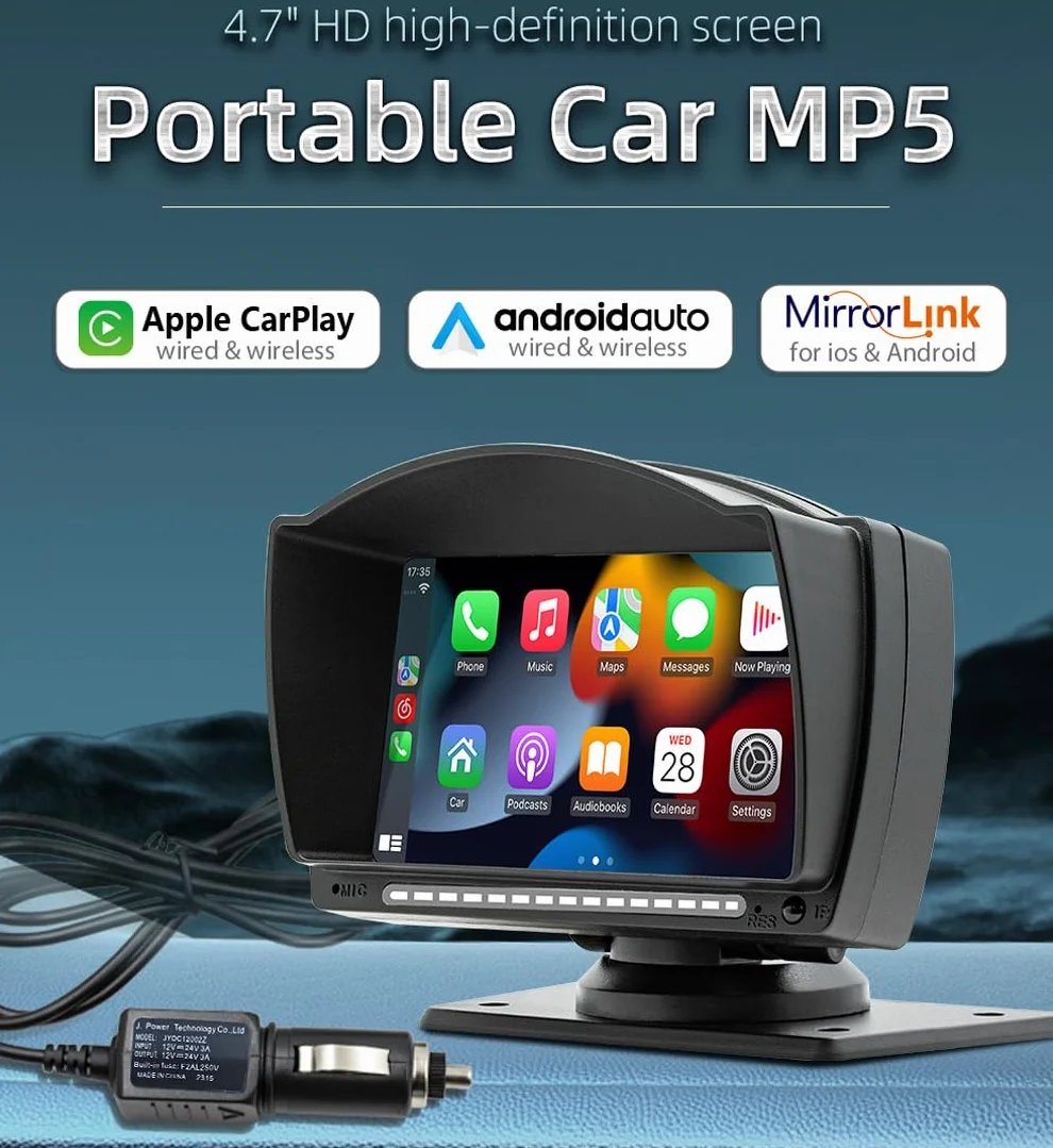 XRC TECH ekran dotykowy IPS o przekątnej 4,7 cala, przenośne radio samochodowe do bezprzewodowego Carplay, Android, automatyczny odtwarzacz multimedialny, Bluetooth, zestaw głośnomówiący, lustrzane