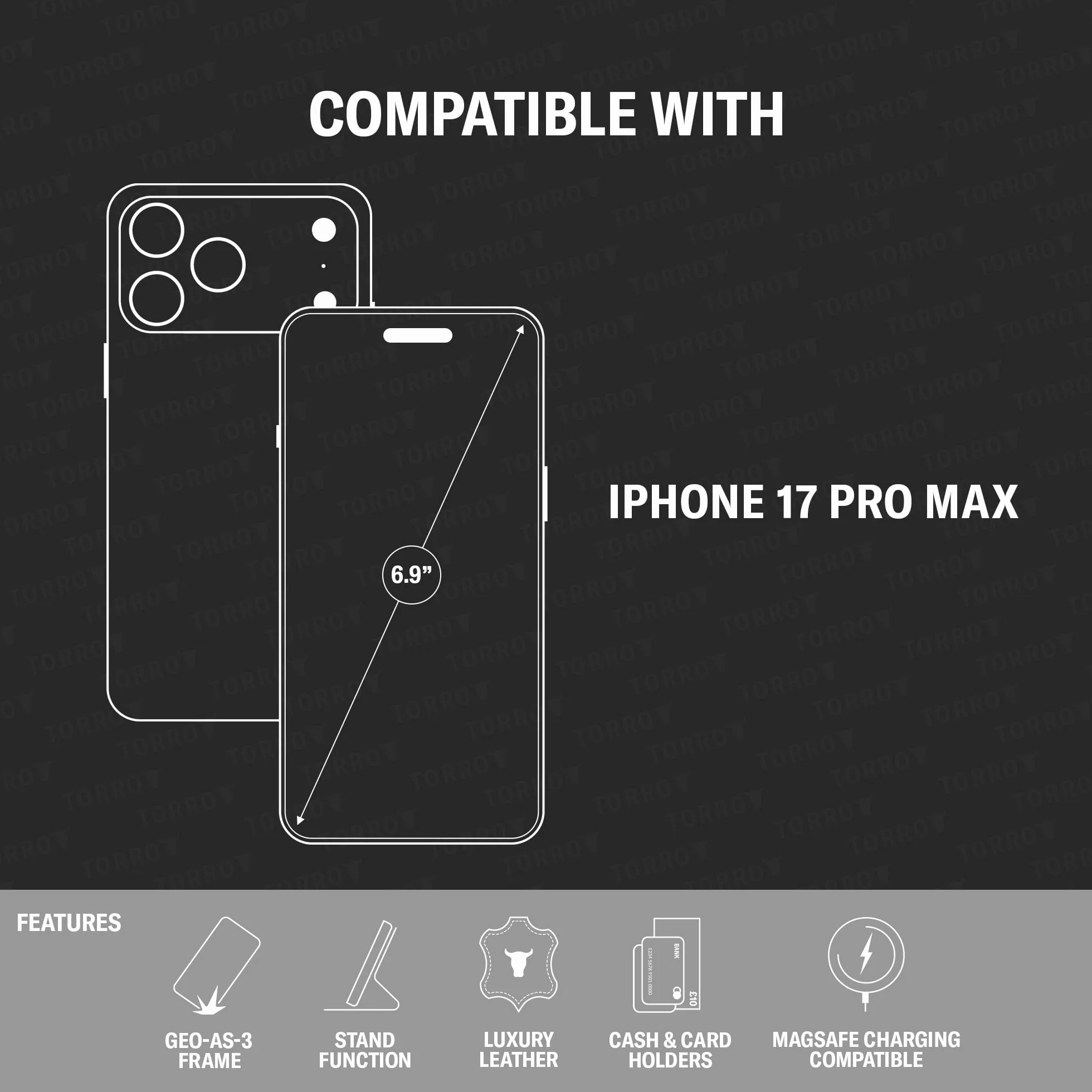 TORRO Skórzane etui kompatybilne z iPhone'em 17 Pro Max 6.9" 2025 - etui portfelowe ze skóry premium z podstawką i przegródkami na karty (Kompatybilny z oficjalnymi ładowarkami MagSafe) -Czerwony