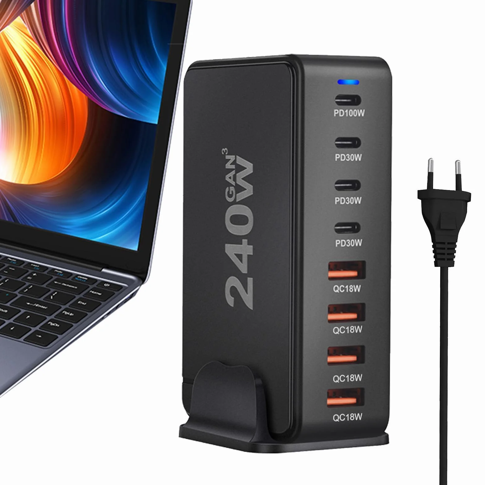Ładowarka 240 W | 8-portowy adapter do szybkiego ładowania laptopa typu C | Pd QC Ultra szybkie ładowanie zasilacza do laptopa do ładowania