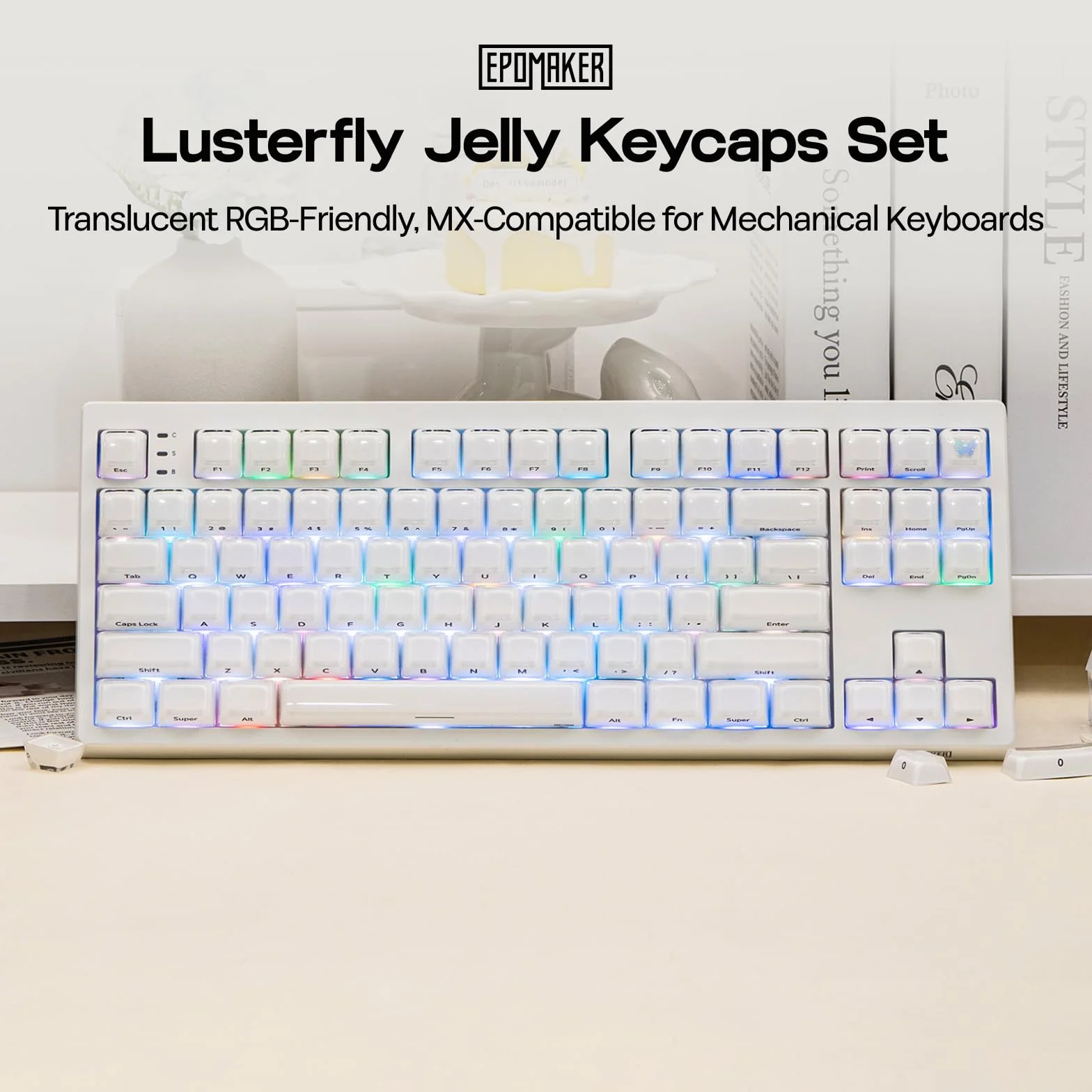 EPOMAKER Lusterfly Jelly zestaw nasadek na klawisze, 123 klawisze, podwójny strzał grawerowany laserowo, profil MDA, ABS + PC, niebłyszczące, kompatybilne z klawiaturą mechaniczną 61/68/84/87/98/100
