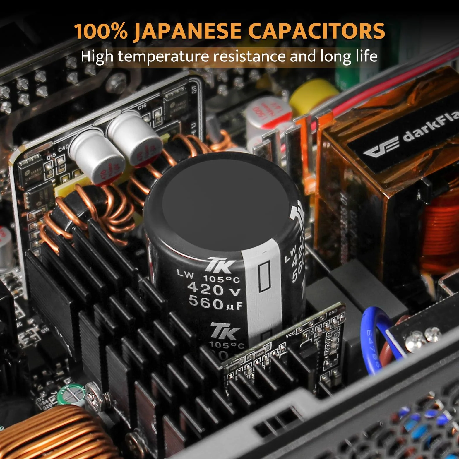 darkFlash PMT1050 w pełni modułowy zasilacz ATX 3.1 i PCIe 5.1 Ready, kabel 12VHPWR w zestawie, 100% japońskie kondensatory 105°C, 80 Plus Gold Gaming PSU, kompaktowy rozmiar 150 mm, 5 lat