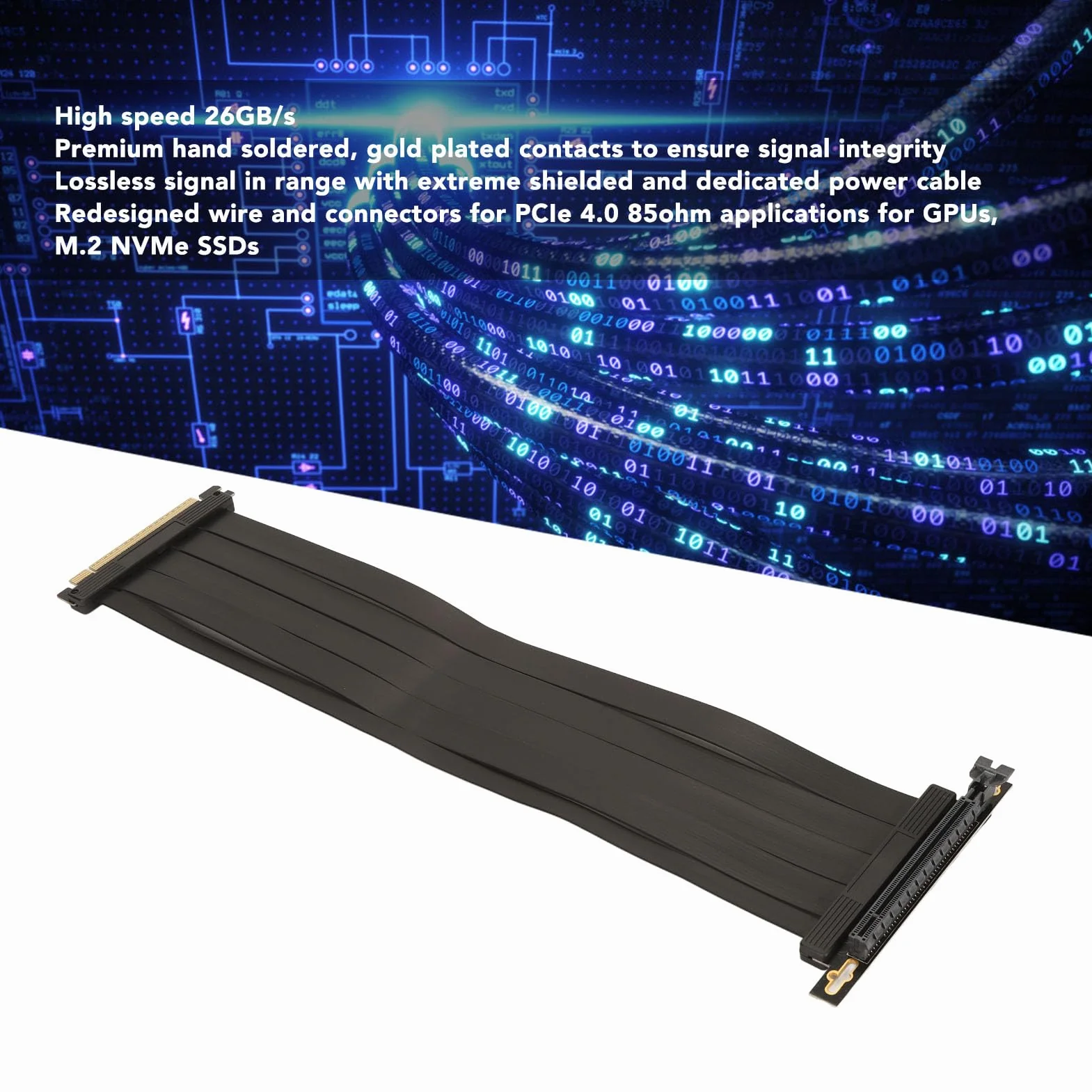 Kabel Pionowy PCIE 4.0 X16, 15,8-calowy, Elastyczny Przedłużacz GPU z funkcją przeciwzakłóceniową, sygnał Bezstratny, Złącze 90 Stopni, dla RTX4090 RX6950XT