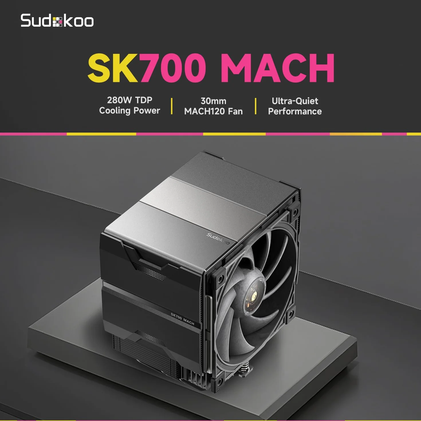 Sudokoo SK700 MACH Chłodzenie CPU: Air Cooler z Wentylator 120mm PWM MACH120 - Single Tower z 7 Rurki Cieplne dla AMD AM5 & Intel LGA 1851/1700/1200/115X, TDP 280W, Łatwy Montaż