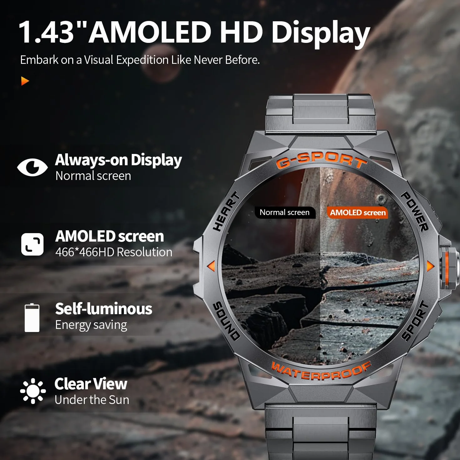 LIGE Męski smartwatch, przełączanie/odbieranie połączeń, 400 mAh, 1,43" AMOLED Smartwatch z pulsometrem i monitorem snu, inteligentny zegarek dla systemu Android iOS czarny pomarańczowy