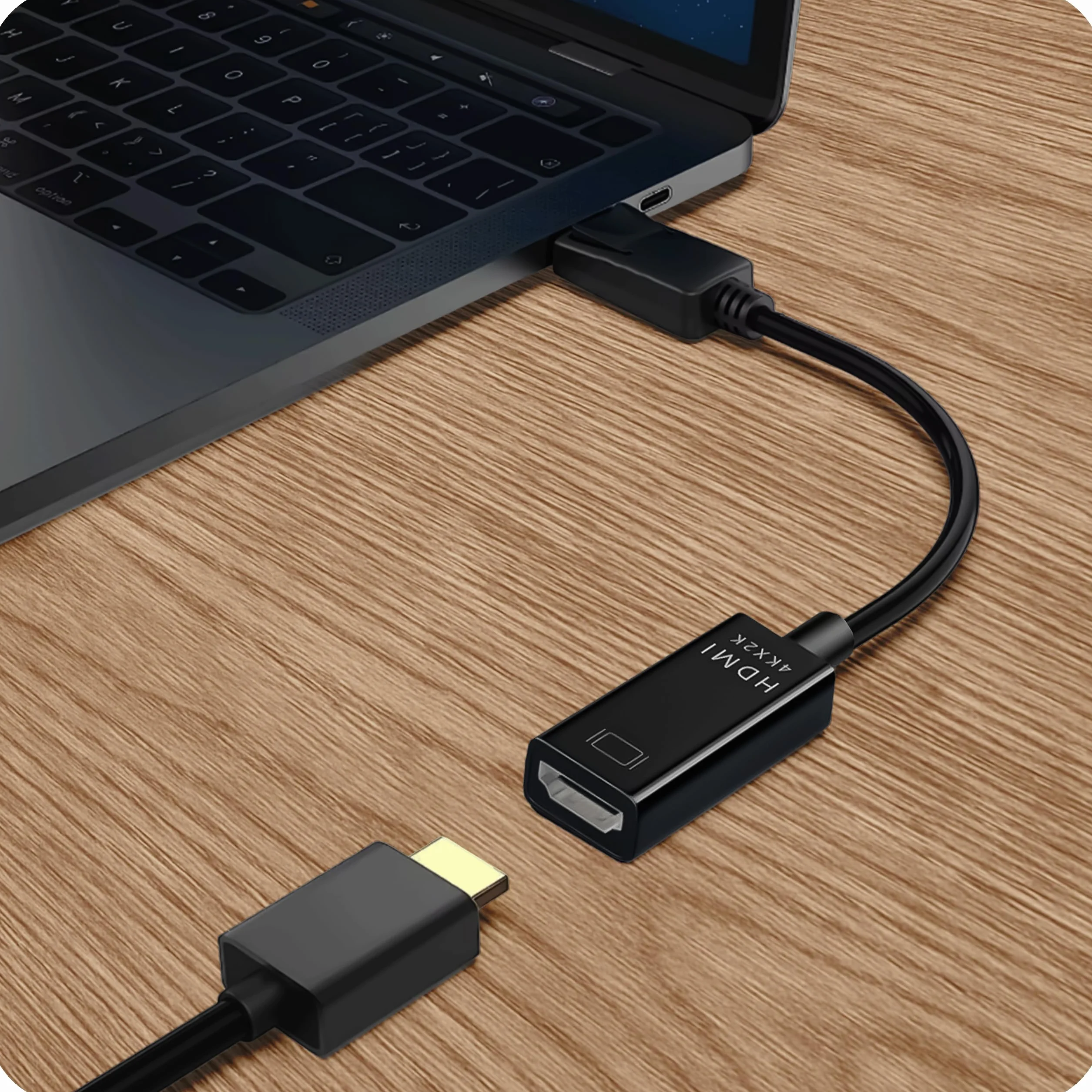 KRUMAD Adapter DisplayPort na HDMI 4K@30Hz, konwerter DisplayPort do HDMI 0,2 m, adapter wideo do PC laptopa monitora TV, obsługa 4K 3840×2160
