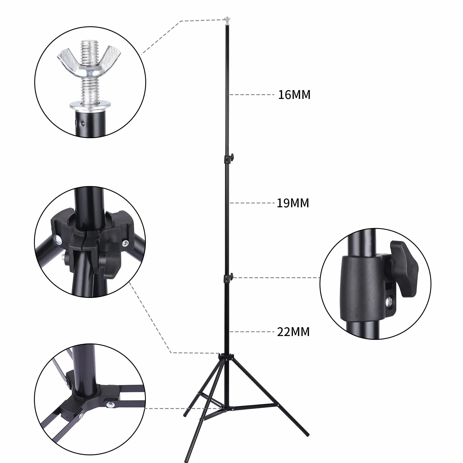 NIDEAL Stojak na tło 2 x 3 m, regulowany system wspierający tło, podstawka, stojak do backdrop, system tła do studia fotograficznego z 4 zaciskami do zdjęć i portretów.