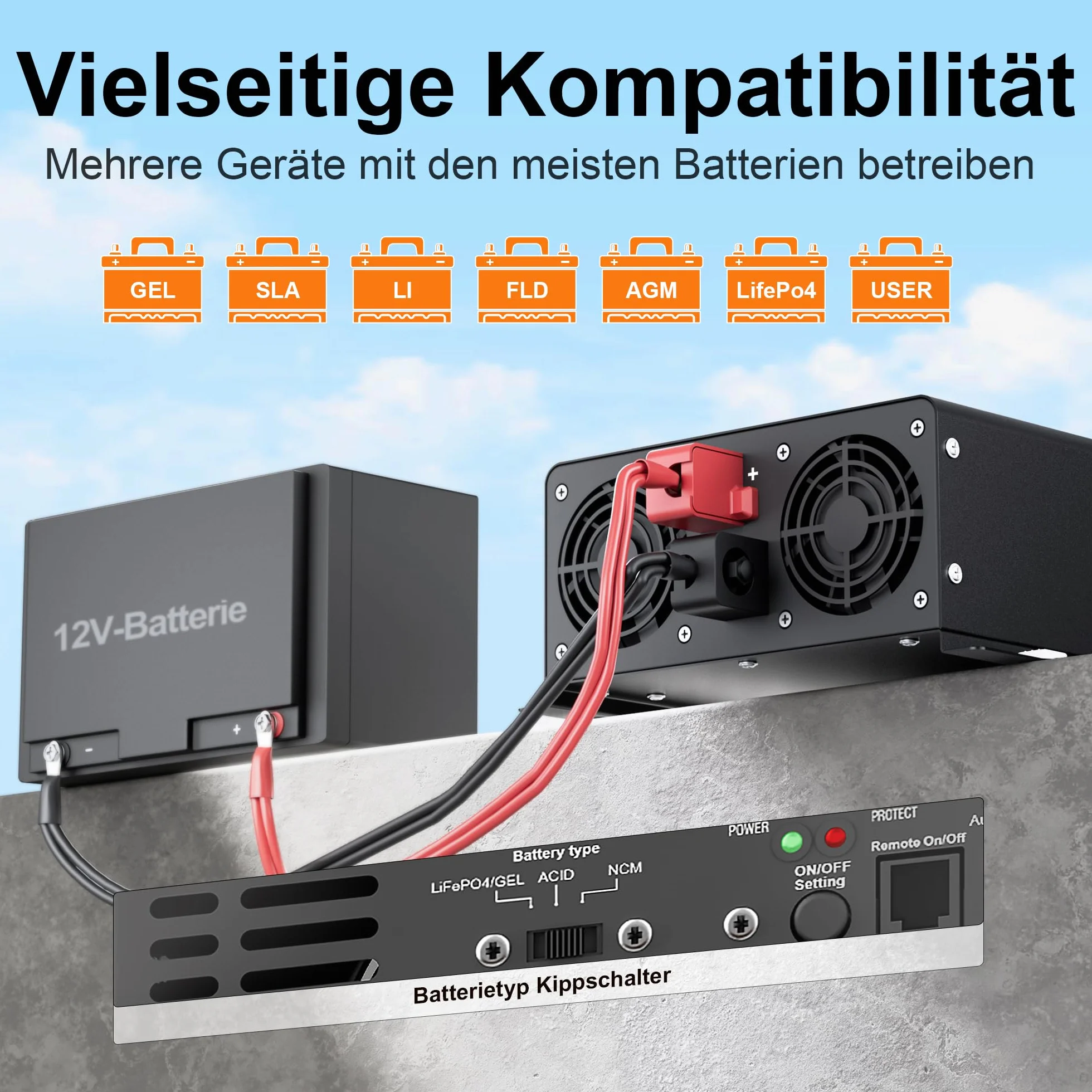 GIANDEL Falownik 2000 W, 12 V na 230 V, czysty falownik sinusoidalny, moc szczytowa, 4100 W, przetwornica napięcia, inwerter z pilotem LCD, regulowane napięcie wejściowe do urządzeń gospodarstwa