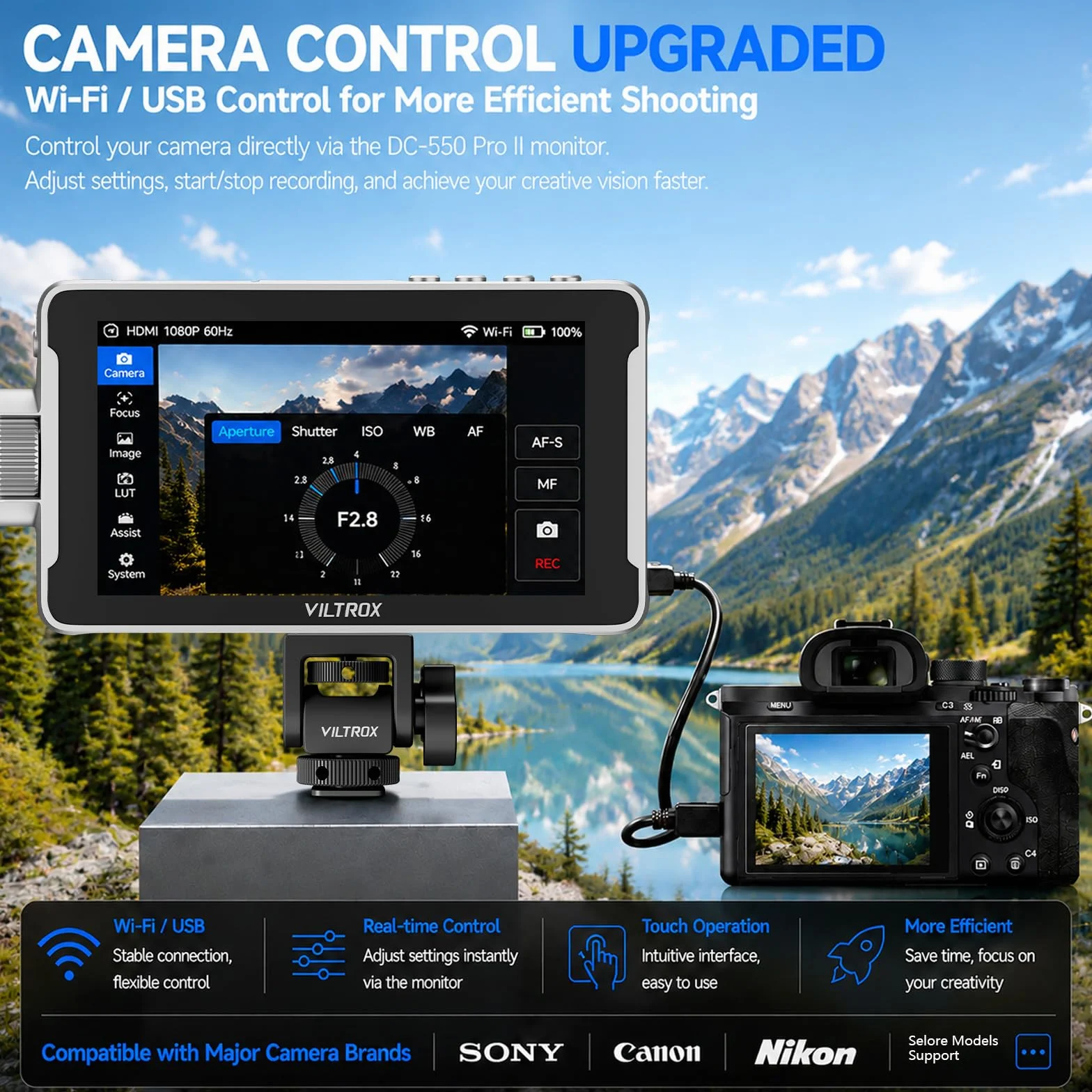 VILTROX DC550 PRO II monitor polowy DC-550 PRO (2026) do DSLR, ekran dotykowy, monitory 4K 1400 Nit, zewnętrzny monitor do aparatu Sony Canon Nikon 3D LUT 1920 x 1080 IPS z baterią Sunshield