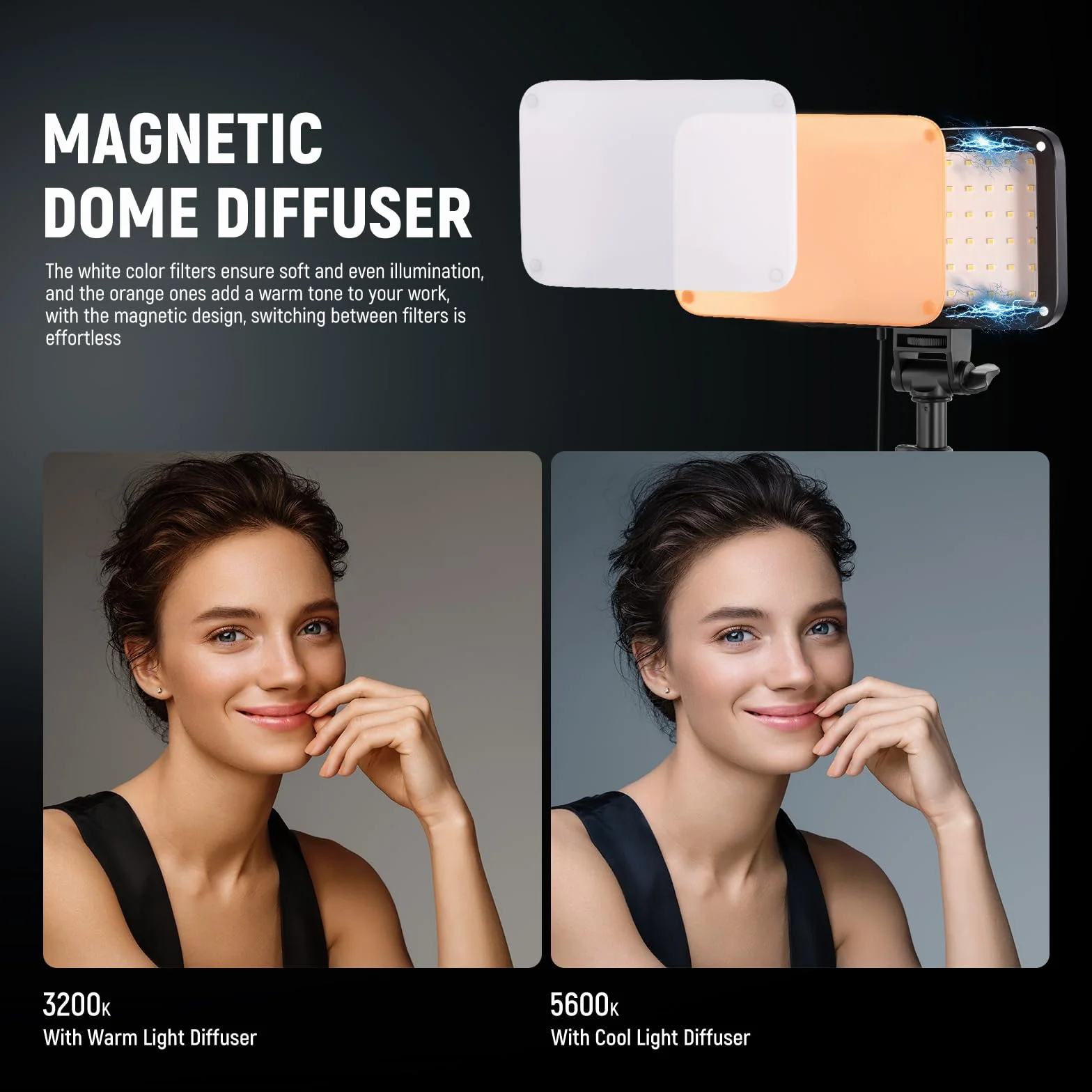 NEEWER Basics Zestaw oświetlenia studyjnego, 2 zestawy dwukolorowych lamp LED ze statywami i filtrami, zmienna intensywność, przenośna, 3200K-5600K, IRC95, 750lux, do fotografii, nagrywania, BP66