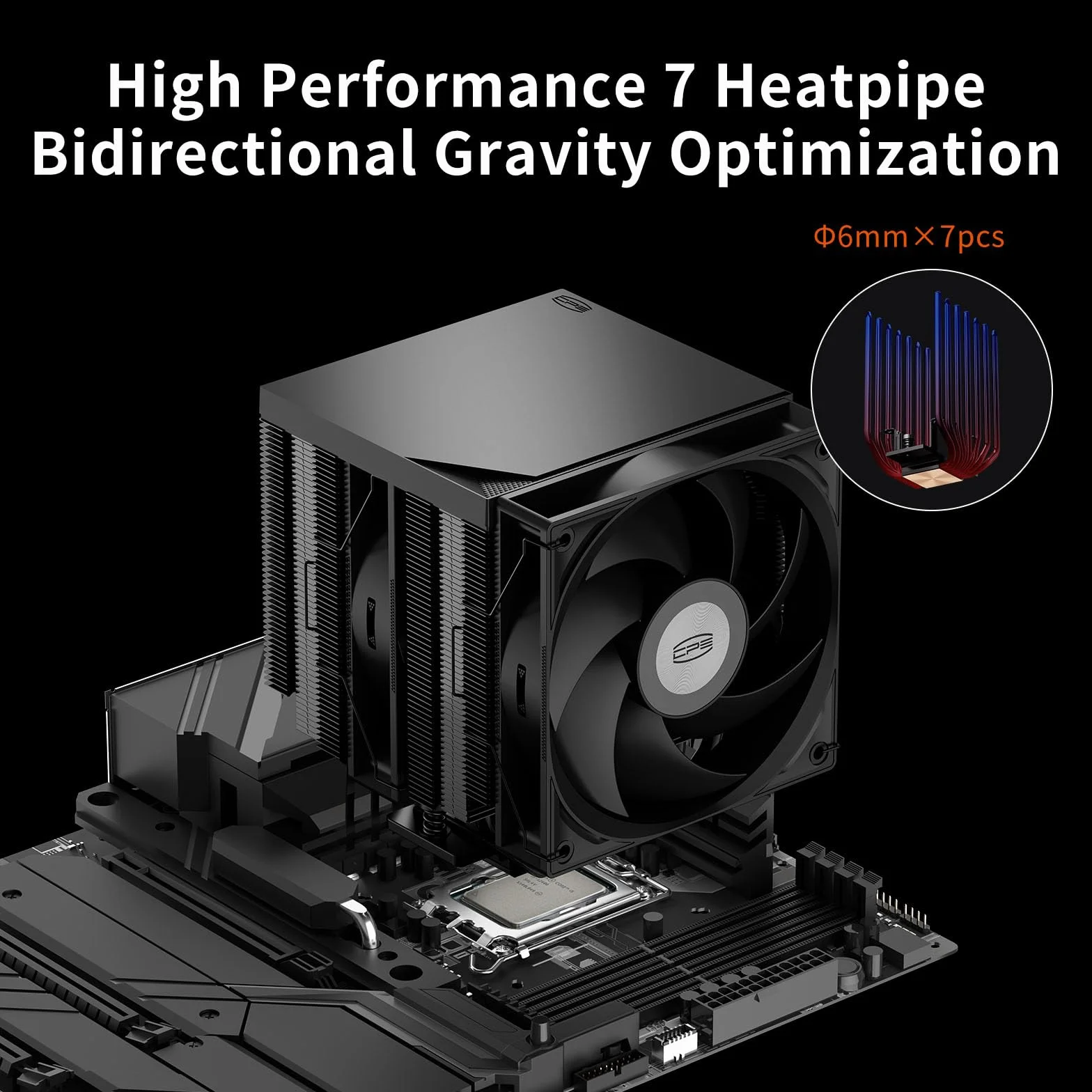 PCCOOLER RT720 BK Chłodzenie CPU typu Dual-Tower, 7×6mm rurki cieplne, wentylator 120mm PWM hydrauliczny, uchwyt przeciw odkształceniom, miedziana baza, kompatybilny z Intel i AMD