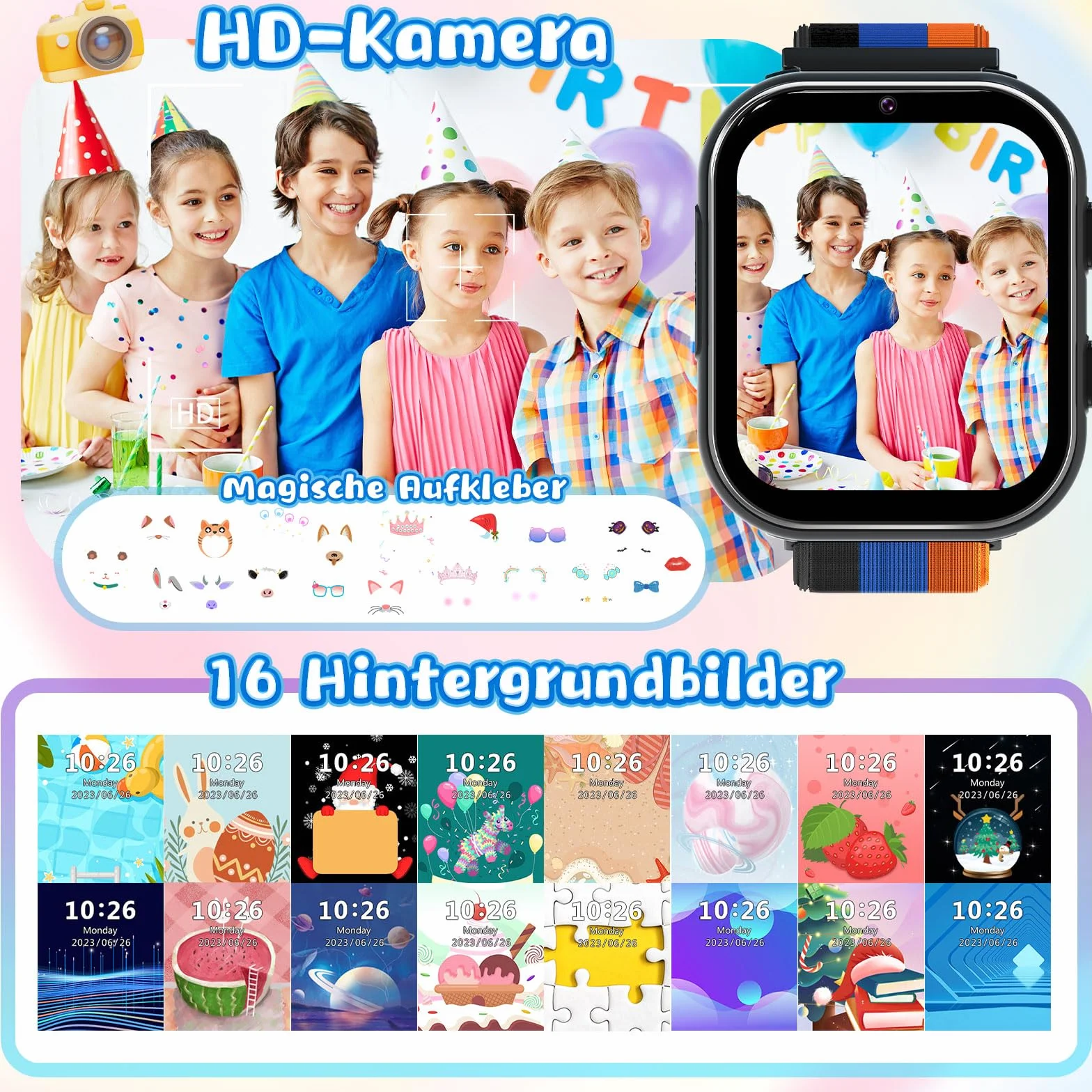 PTHTECHUS Smartwatch dla dzieci 4G, zegarek dziecięcy z funkcją połączenia telefonicznego, kilka stylów pulpitu do wyboru, dwukierunkowe połączenia, aparat, MP3, SOS, karta edukacyjna, prezent dla