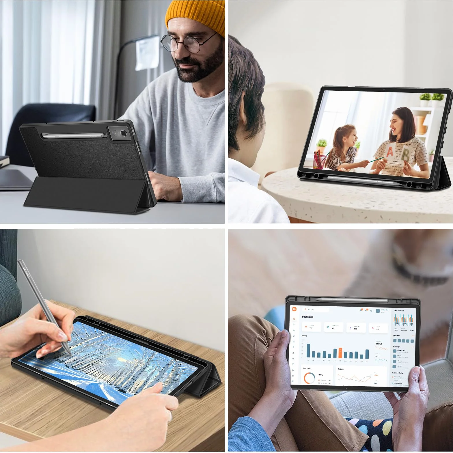 Fintie Etui do Lenovo Idea Tab Pro 12,7 cala 2025 (TB-373FU/ TB-375FC) - ultracienkie, miękkie etui ochronne z TPU z uchwytem na długopis i funkcją automatycznego wygaszenia/wybudzania, czarne