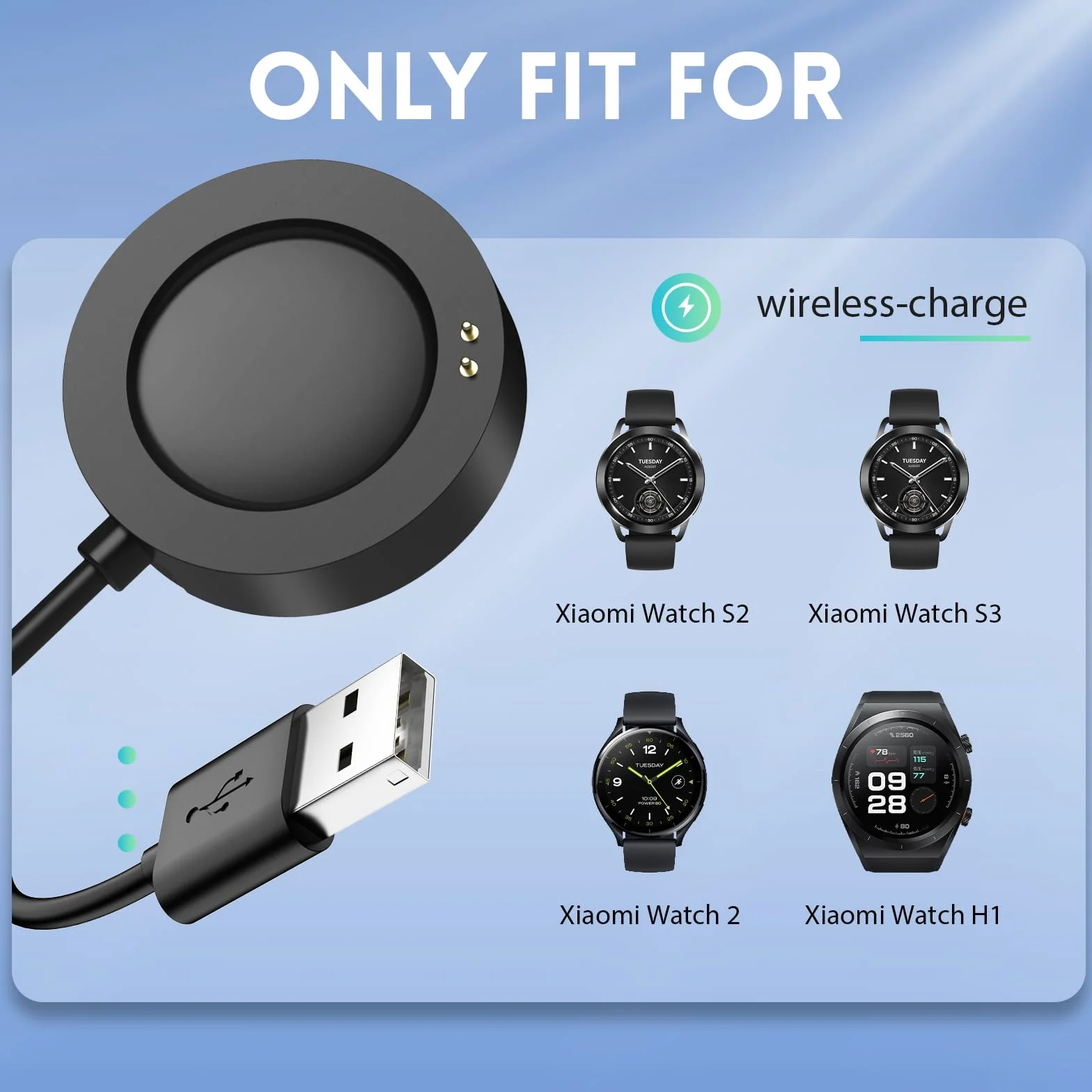 TiMOVO Charger Cable Compatible with Xiaomi Watch S3/H1/S2/S4, 3.3ft/100cm Magnetic USB-C Charging Dock, Black