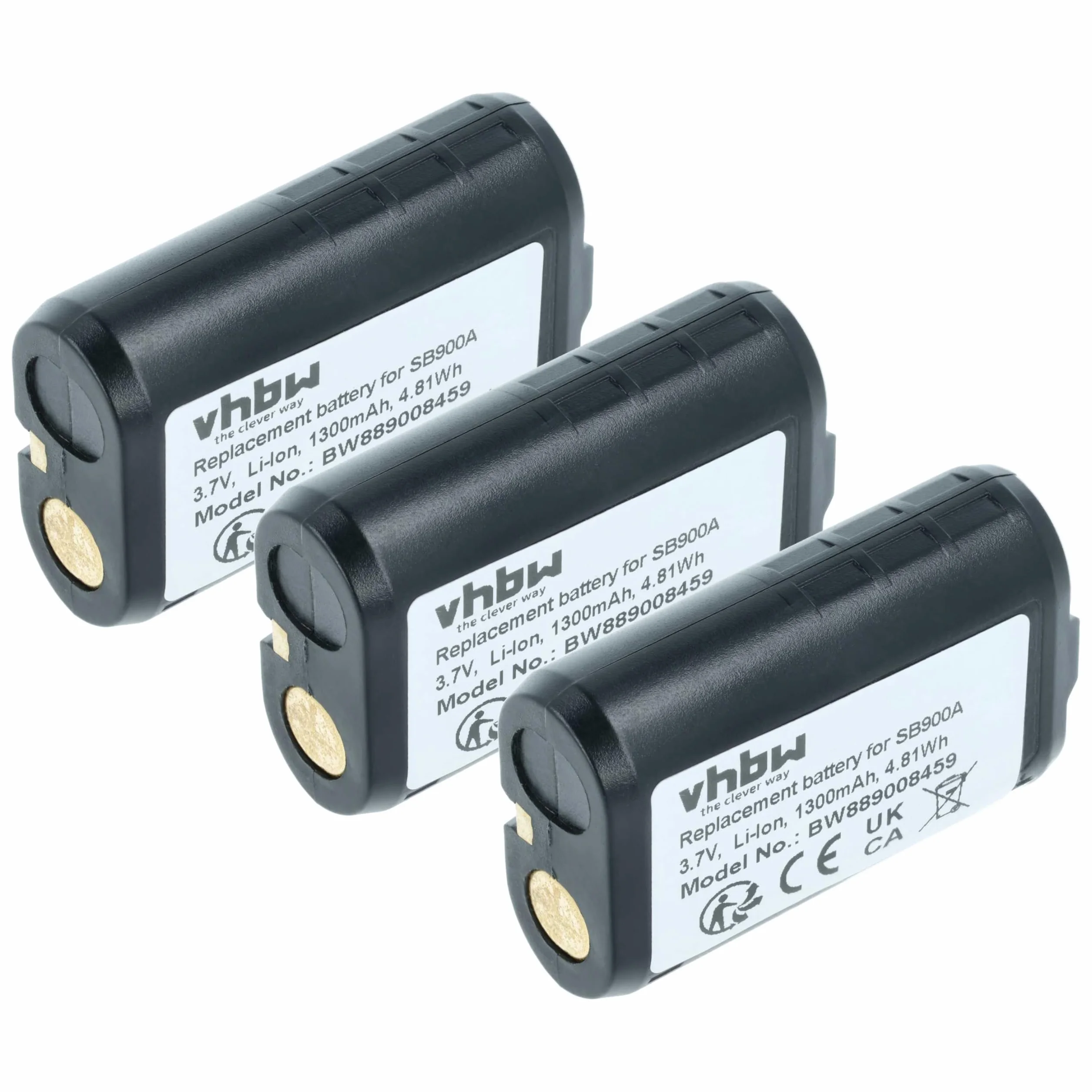 vhbw 3 x bateria zastępuje Shure SB900A, SB900B, 95A42465, SB900 do systemu radiomikrofonowego nadajnika (1300 mAh, 3,7 V, Li-ion)