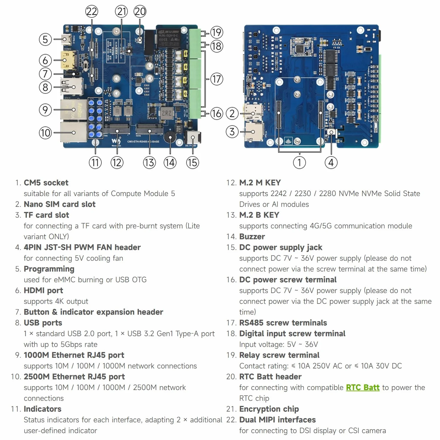 Waveshare Gigabit/2.5G Dual Ethernet Multi-Function Expansion Board Based on Raspberry Pi CM5 (NOT Included),RS485, 4G/5G Module and 4K Display Output, Board Only