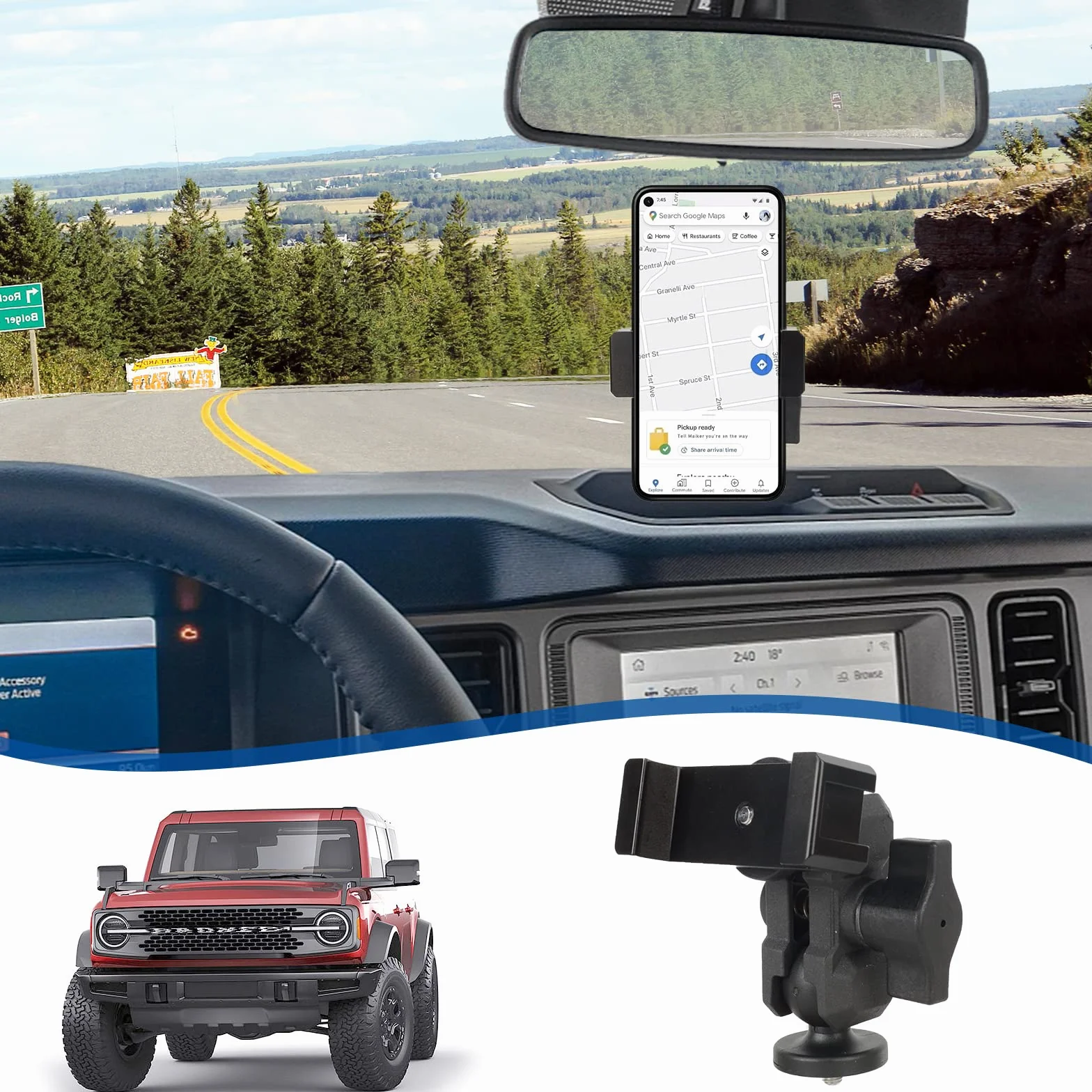 Uchwyt na telefon na deskę rozdzielczą ze stopu aluminium do akcesoriów Ford Bronco 2021 2022 stabilizator zapobiegający wstrząsom niestandardowy regulowany uchwyt na telefon na deskę rozdzielczą
