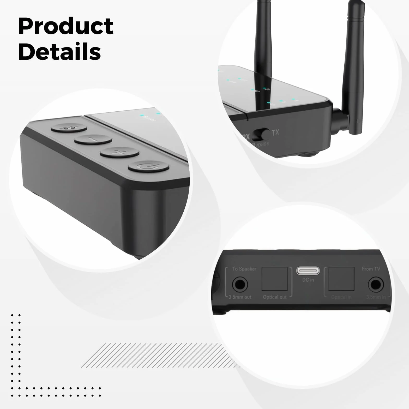 Bezprzewodowy odbiornik nadajnika 5.2, 2 w 1 aptX HD i LL adapter audio do telewizora i domowego stereo, bezprzewodowy adapter HiFi z optycznym AUX, podwójna antena, 20 m dalekiego zasięgu, bateria