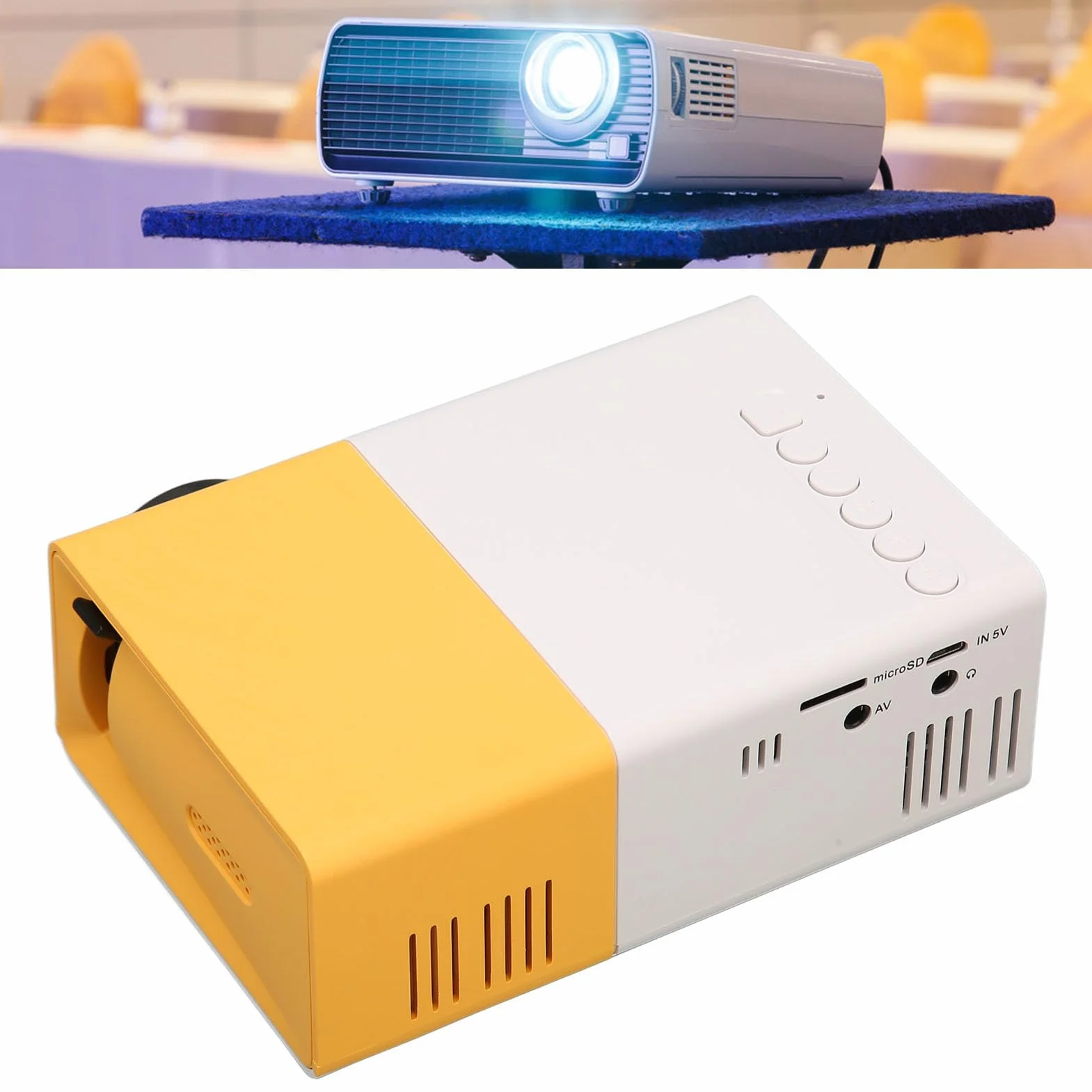 Mini Projektor Przenośny Projektor Wideo, Multimedialny Projektor Kina Domowego, Projektor Telefoniczny Smart HD 1080P HiFi, do Karty Pamięci Interfejsu Multimedialnego USB HD