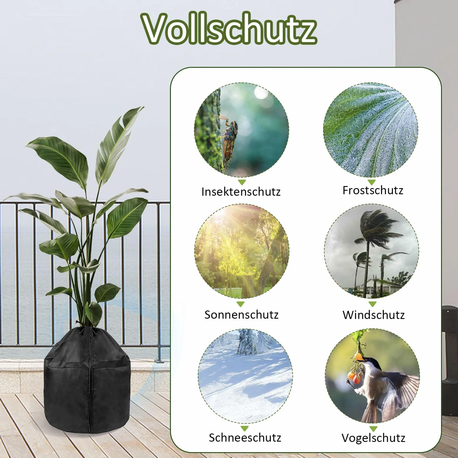 Yootiko Termiczna ochrona doniczki, czarna, materiał zewnętrzny Oxford z podszewką izolacyjną, sznurkiem i zamkiem błyskawicznym, zimowa osłona dla roślin (czarna, 45 x 50 cm)