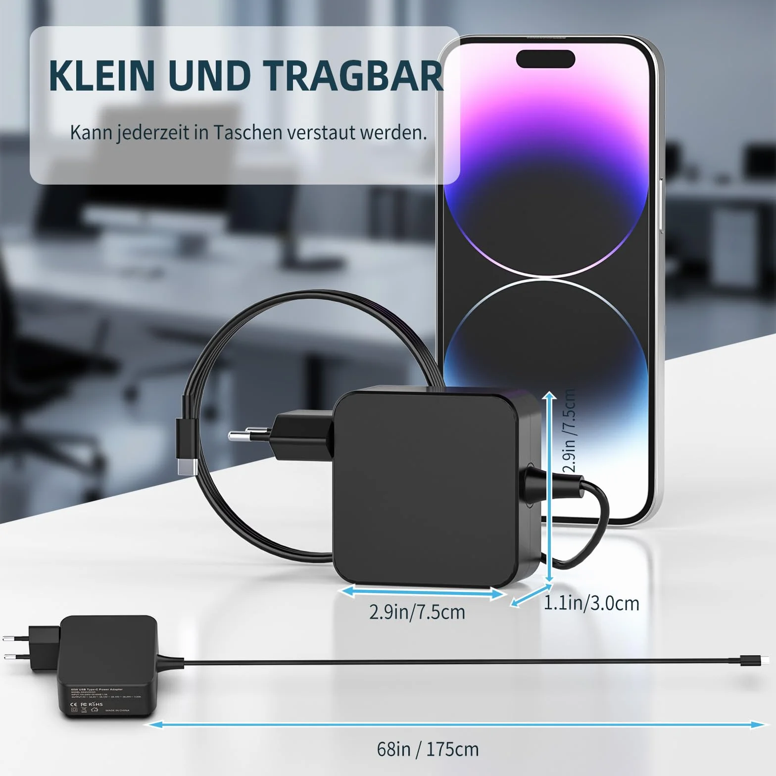 Kabel do ładowania laptopa 65 W USB C do Thinkpad X1 Yoga, Asus Chromebook, Huawei Matebook, MacBook Pro/Air, HP Spectre, Xiaomi Air Google Samsung Acer 20V 3,25A adapter ładujący