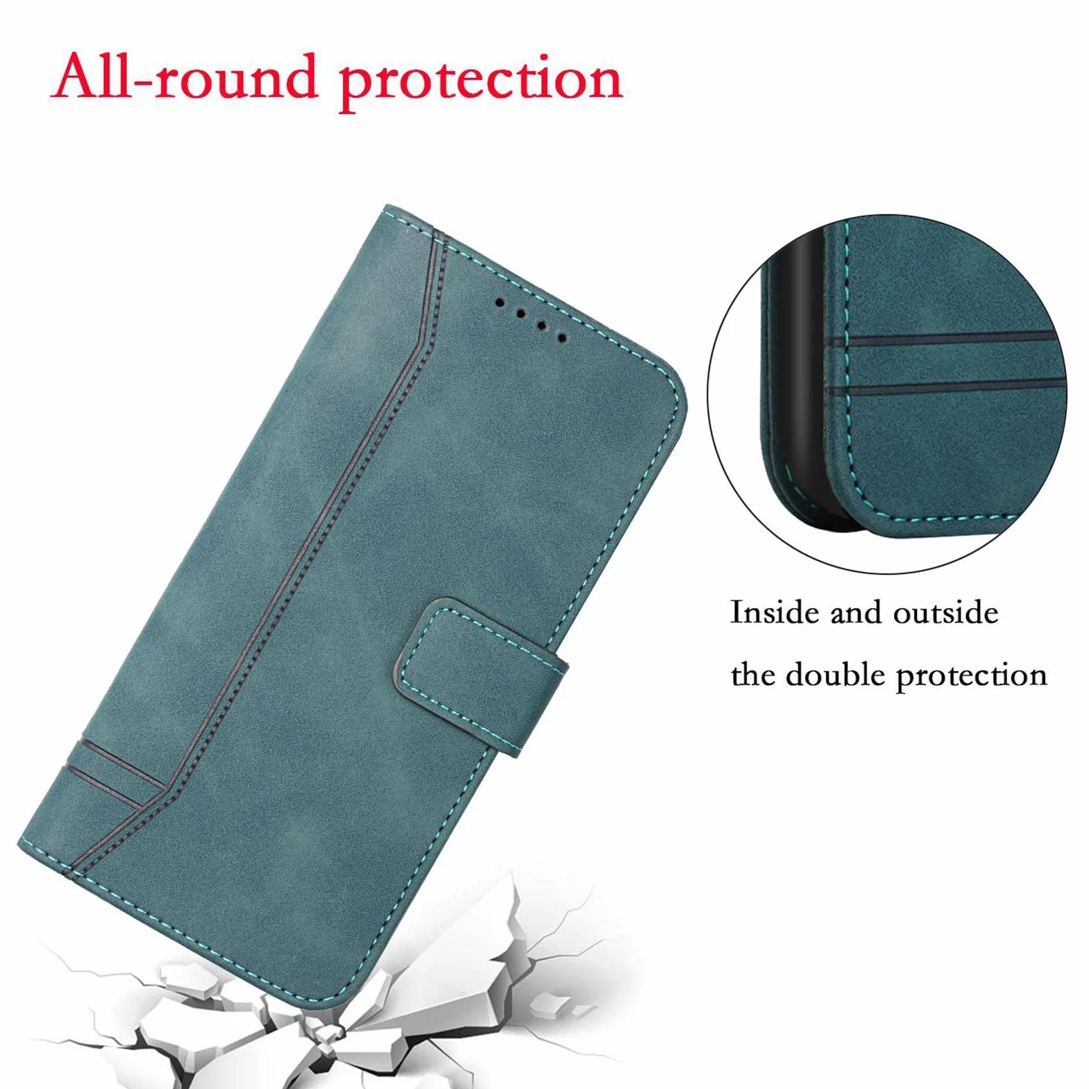 Etui do Samsung Galaxy S22 / S22 Plus/S22 Ultra, etui portfelowe ze skóry PU z uchwytem na karty, podpórka, pasek na nadgarstek, etui z klapką folio na telefon, zielony, S22 6,1 cala