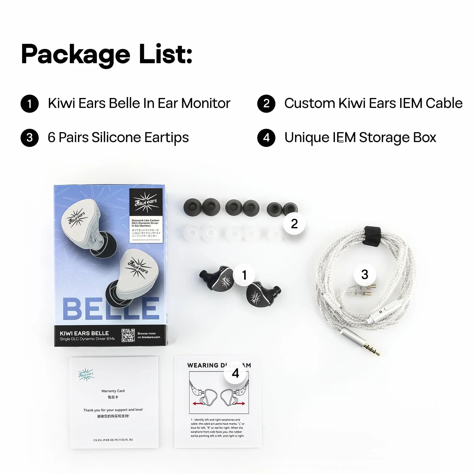 Linsoul Kiwi Ears Belle 10 mm DLC dynamiczny przetwornik douszny, przewodowe słuchawki HiFi z podwójnymi posrebrzanymi kablami do występów scenicznych/gier/produkcji muzycznej (Bez MIC, Czarny)