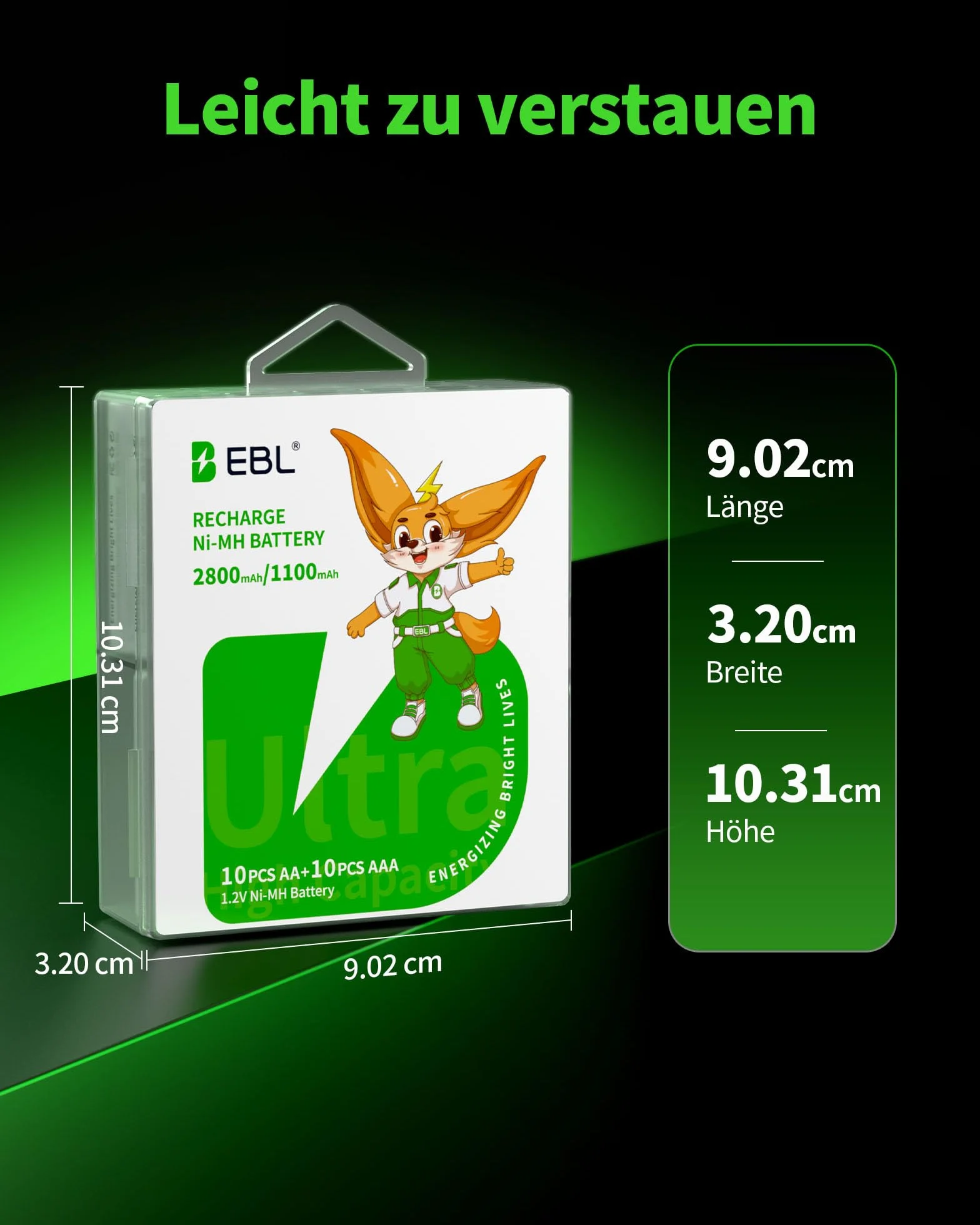 Akumulator AA AAA, 20 sztuk w opakowaniu: EBL 10 x 2800 mAh AA + 10 x 1100 mAh AAA – możliwość ponownego ładowania, niski poziom samorozładowania, idealny do urządzeń o wysokiej wydajności