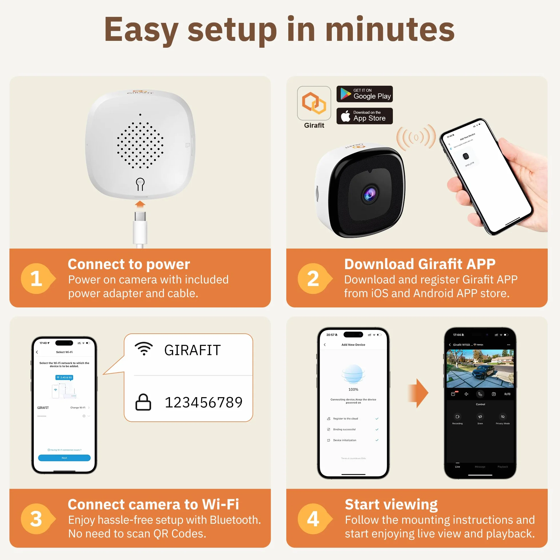 Girafit Kamera okienna 3 MP 2K, kamery WiFi 2,4 GHz 5 GHz do bezpieczeństwa w domu, 2-pak ChroMax w kolorze noktowizora, wykrywanie osoby i ruchu, nagrywanie 24/7,