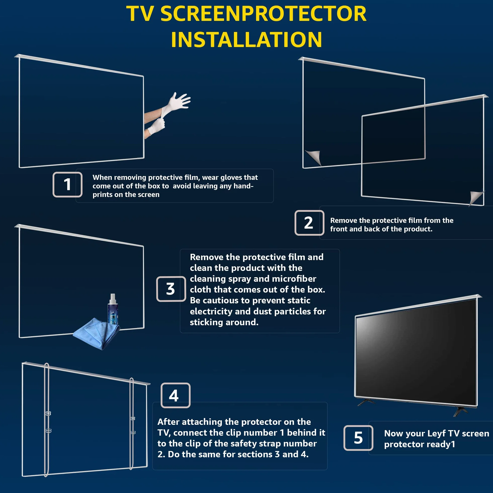 LEYF Ochraniacz ekranu do telewizora o przekątnej 109 cm (42"), zawieszany i zamocowany, ochrona przed uszkodzeniem, folia telewizyjna do telewizorów LCD, LED, 4K OLED i QLED HDTV
