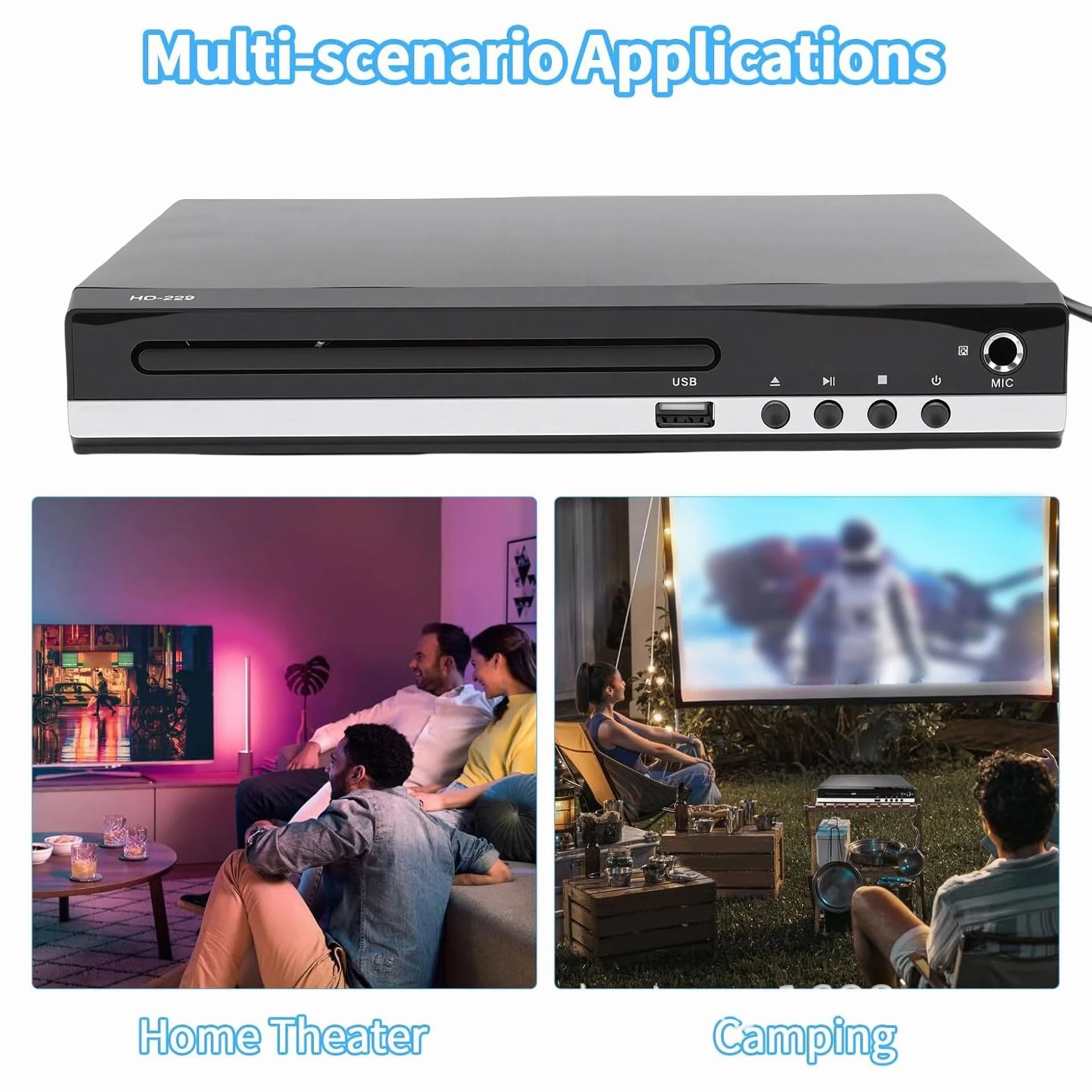 Zunate Odtwarzacz DVD Odtwarzacz z Portem USB i Pilotem do Kina Domowego Odtwarzanie w Wielu Regionach 1080P HD (wtyczka UE)